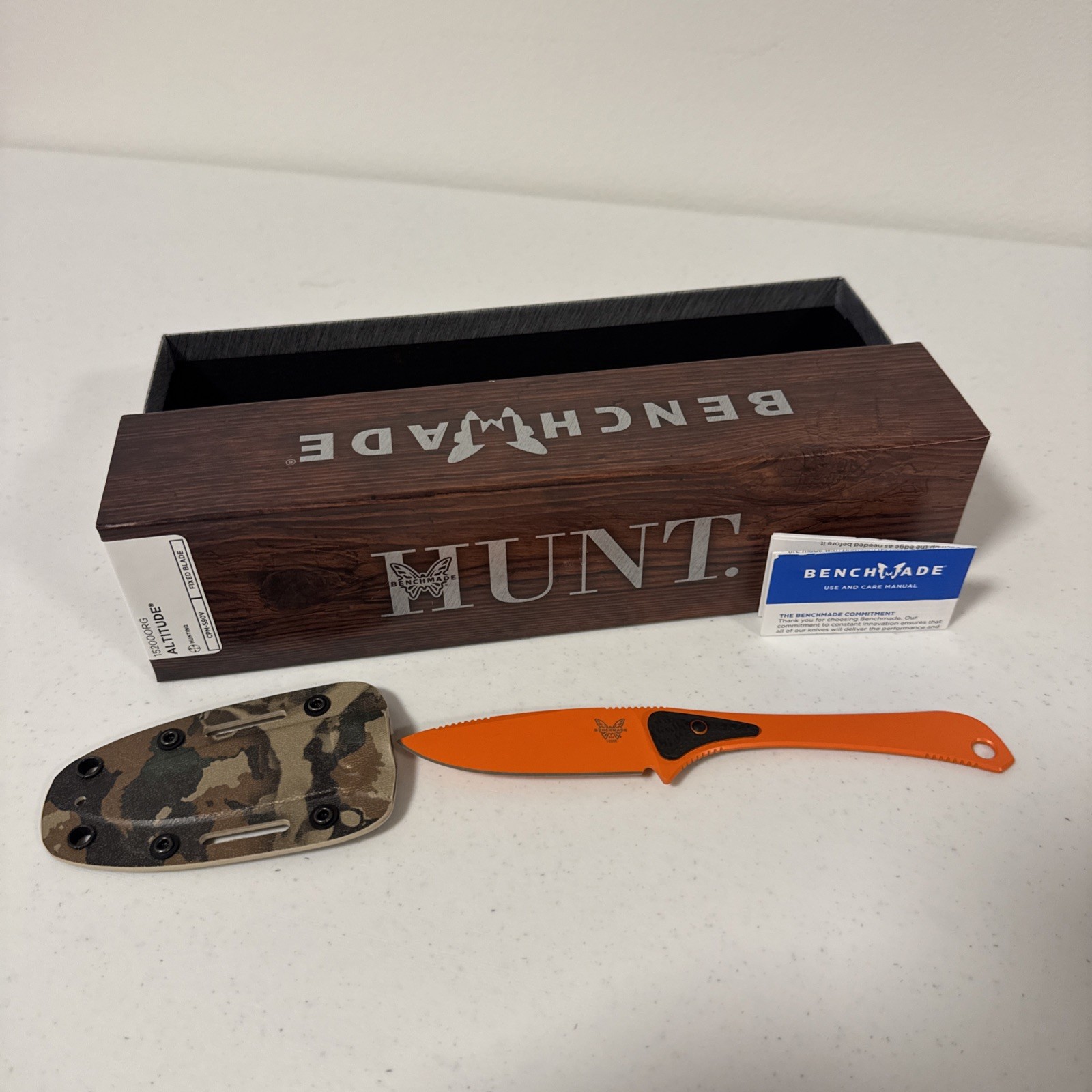 NIB Benchmade Altitude Fixed Blade Knife Orange (15200ORG) S90V Stainless Steel