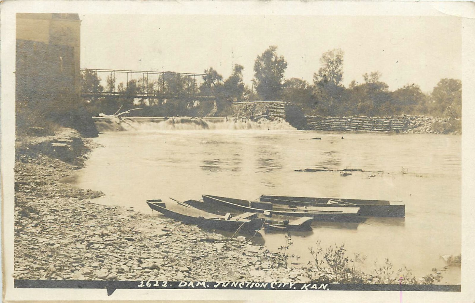 1907 Junction City Kansas Dam boats 2622 Postcard RPPC 25-937