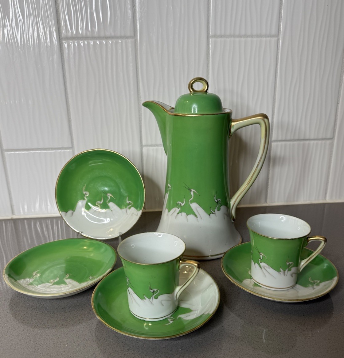 VTG Set 7 Tashiro Shoten Japan Art Deco Chocolate Coffee Pot Demitasse 1920-1930