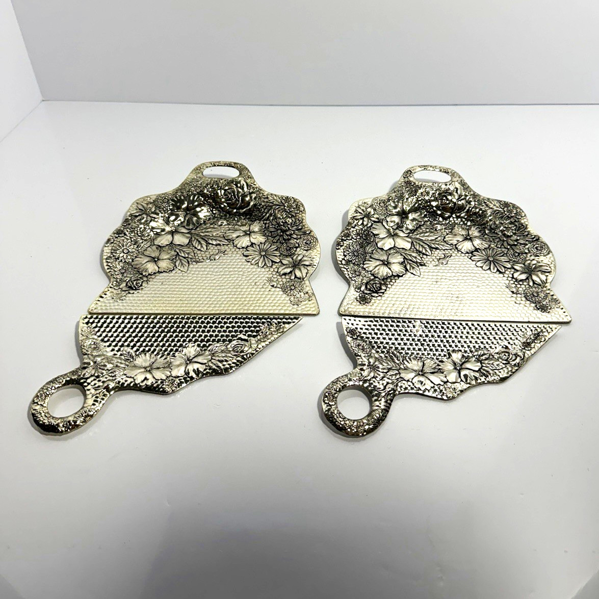 Vintage T.K. Japan Silver Tone Silent Butler   Table Crumb Tray Sweeper Pair