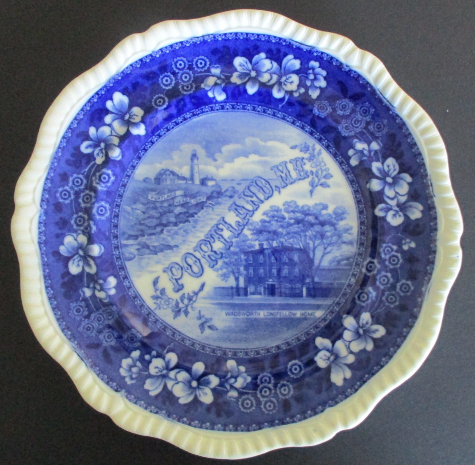 Early 20th Century Souvenir Plate Portland Head Light Longfellow Home Maine