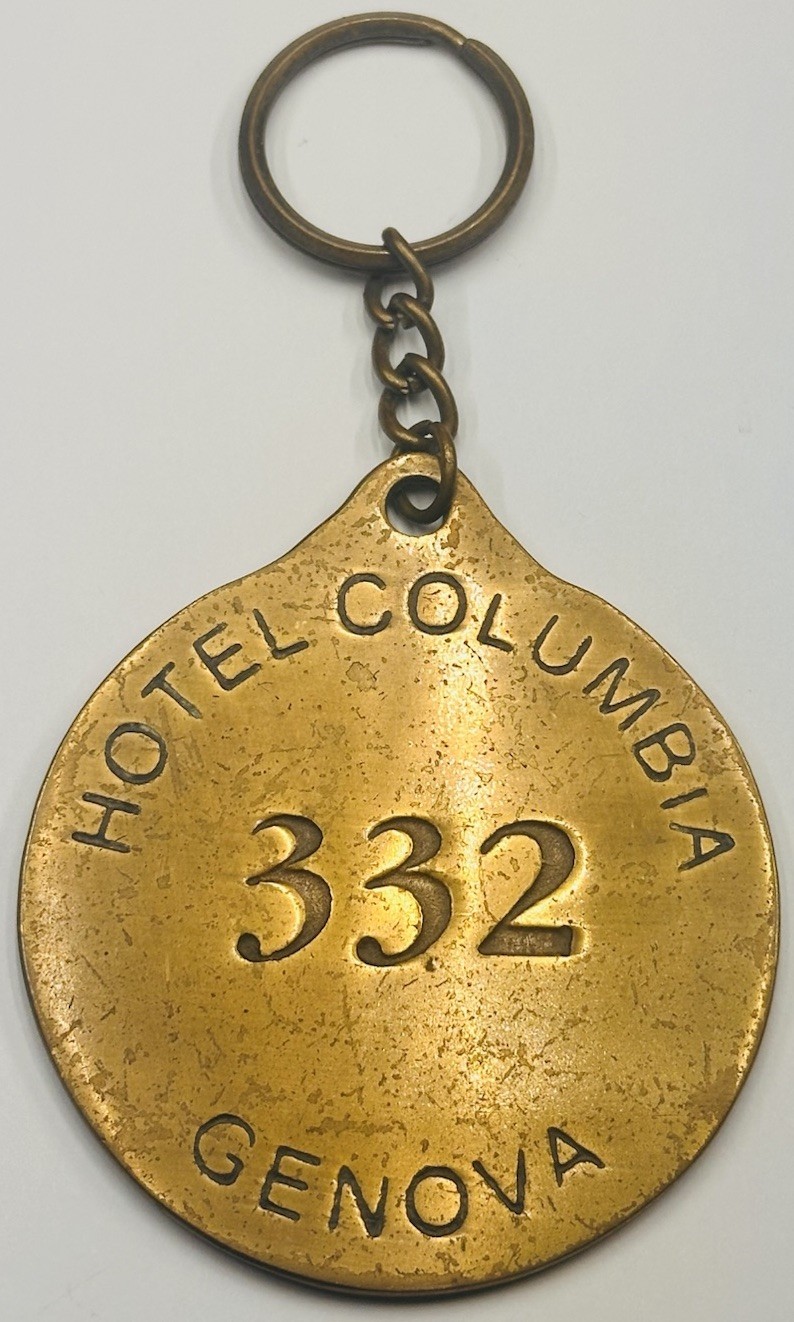 Hotel Columbia Genova, Genoa, Italy Chunky Brass Hotel Room Key #332 Beatles