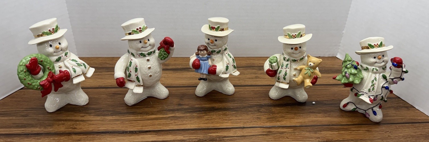 Lot of 5 Lenox Annual Holiday Snowman Porcelain Figurines In Original Boxes Mint