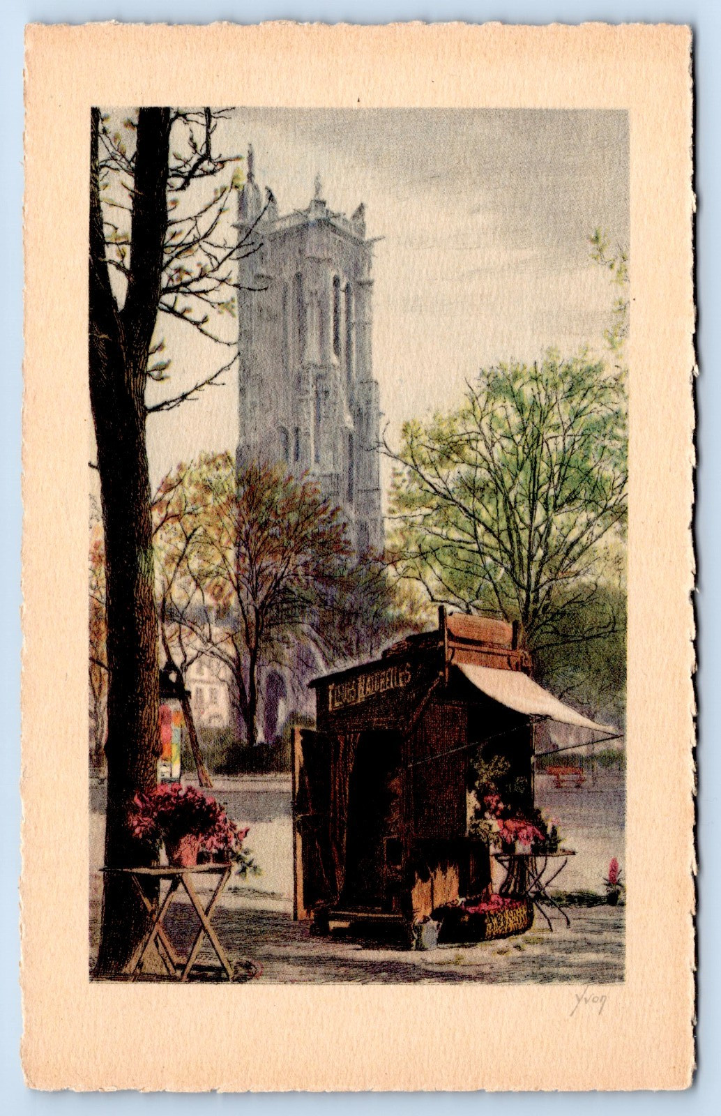 Vintage Paris France Tour Saint-Jacques Tower Yvon Art Postcard Unposted
