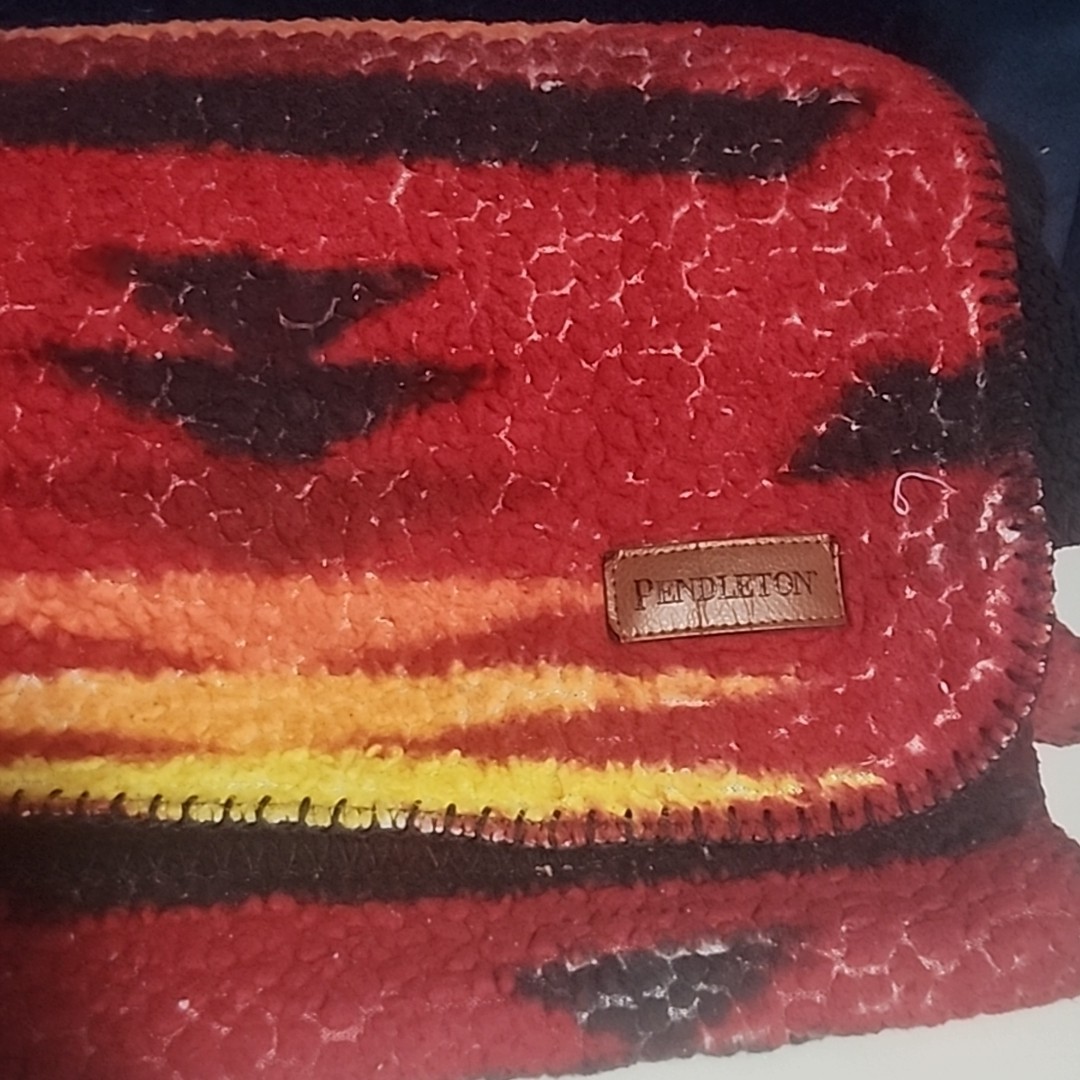 VTG Beaver State Pendleton WoolBlanket Red Orange Red Black 65 By 45 VTG Beaver State Pendleton WoolBlanket Red Orange Red Black 65 By 45