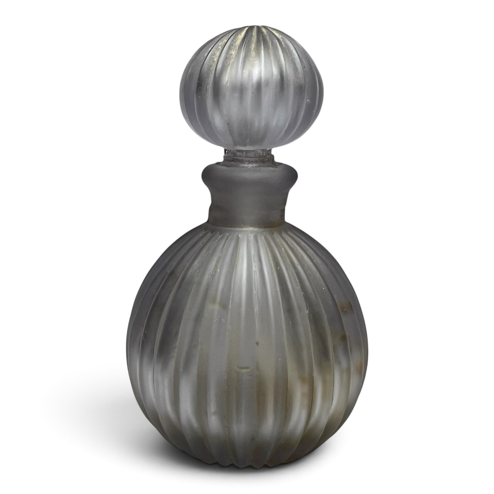Vtg Silvestri Handmade Ribbed Frosted Satin Glass  Perfume Bottle Violet Purple