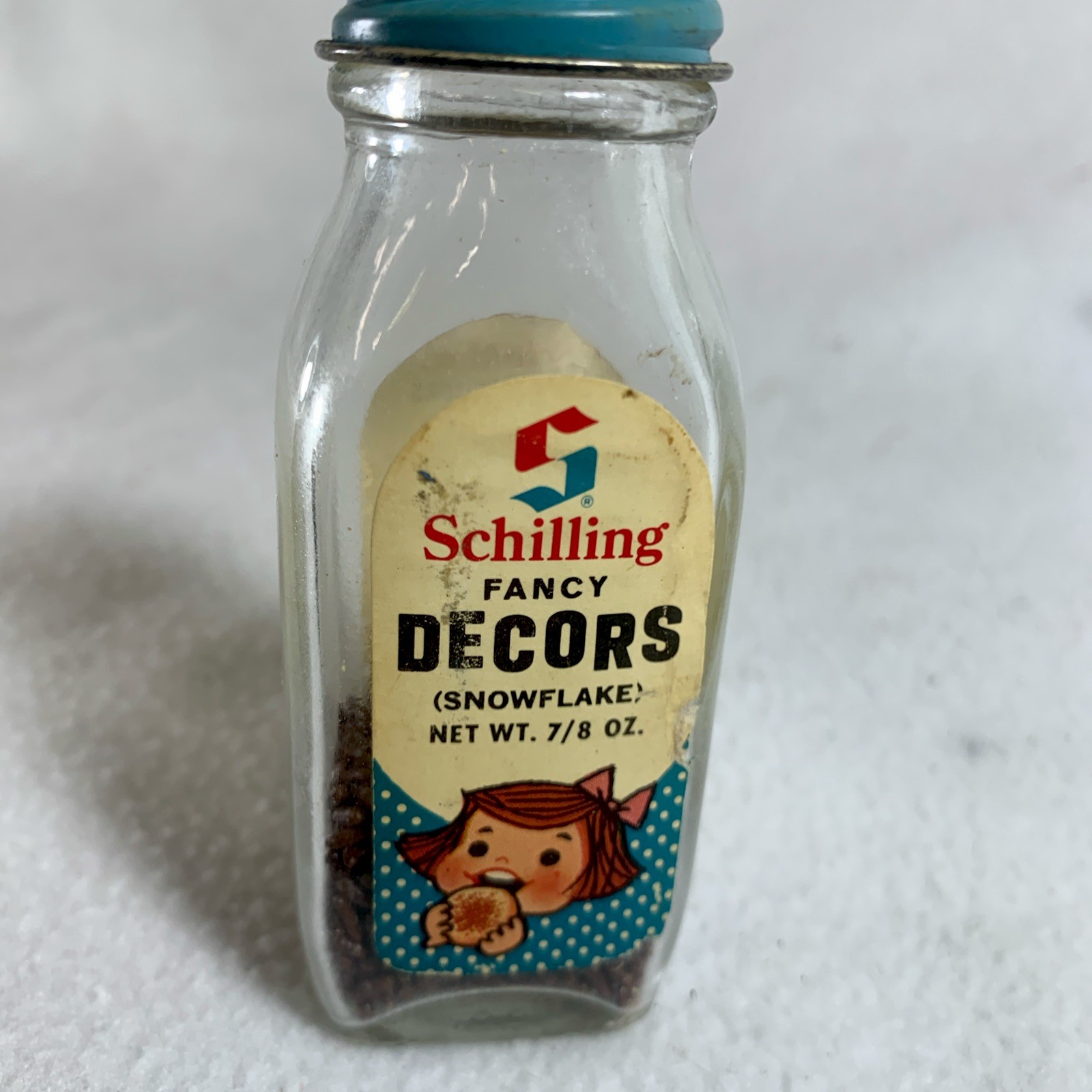 Vintage 1960’s Schilling Fancy Decors Snowflake McCormick Glass Spice Jar