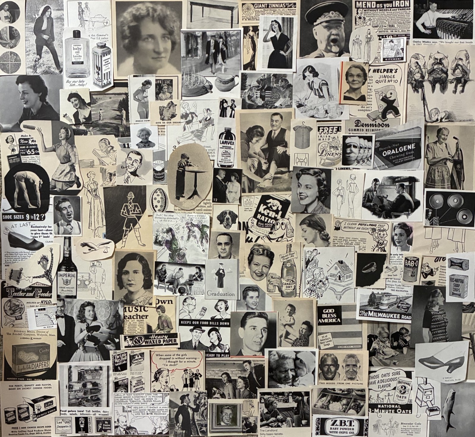 Lot~100+ Vintage Ephemera~1920s-1970s Tiny Ads & Cutouts~BLACK & WHITE~Collage