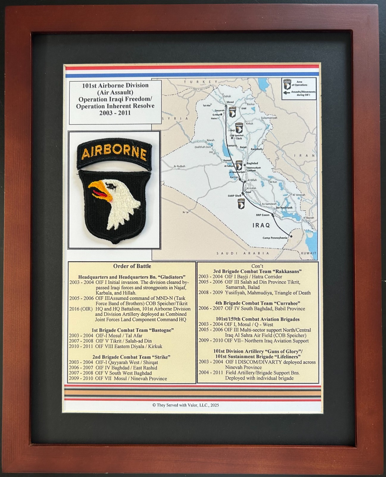 101st Airborne OIF Plaque Screaming Eagles Iraq War 2003-2011  Veteran Gift