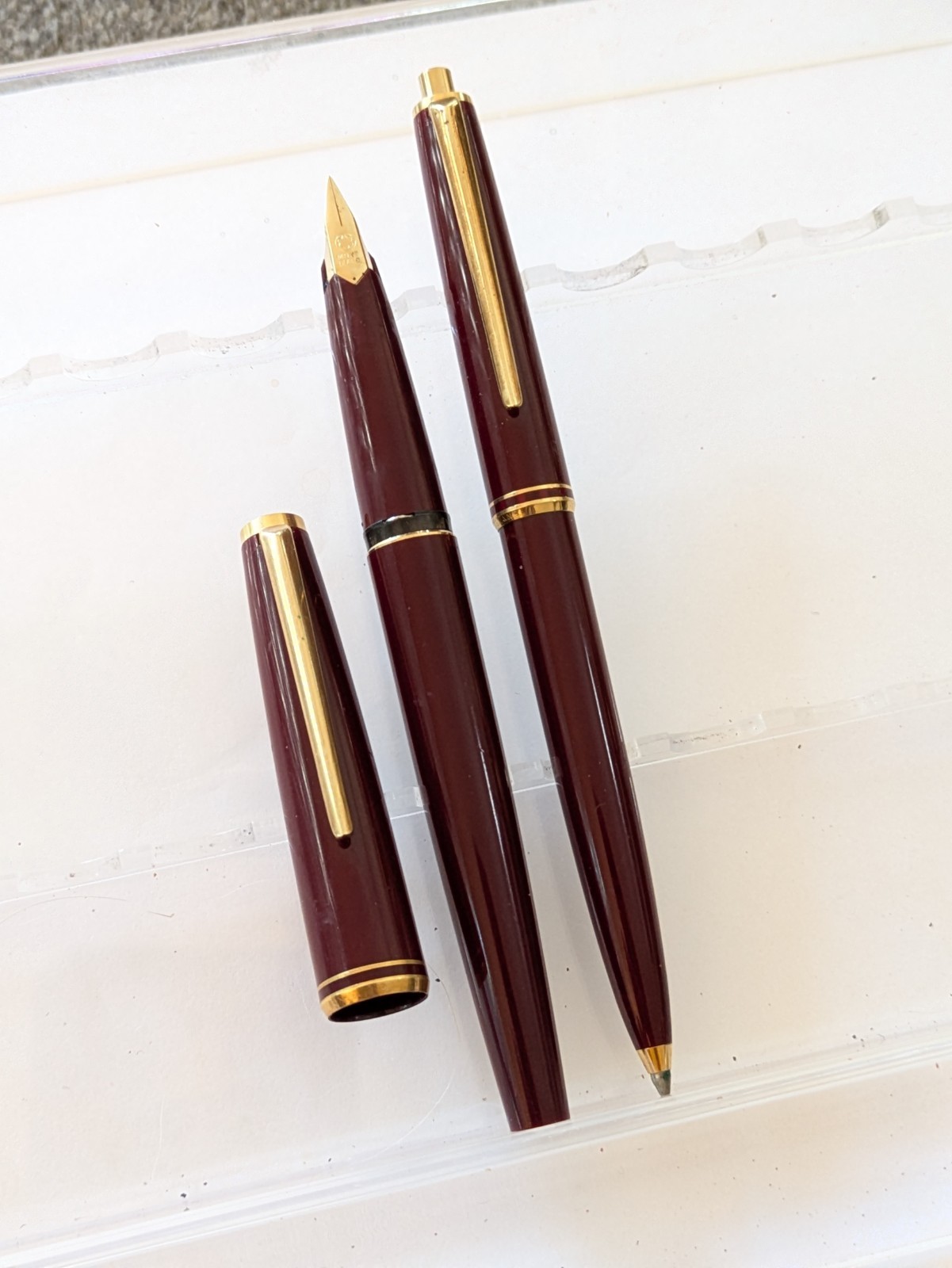 vtg 2x Bordeaux Montblanc 221p Fountain Pen And 0.5 Mechanical Pencil 