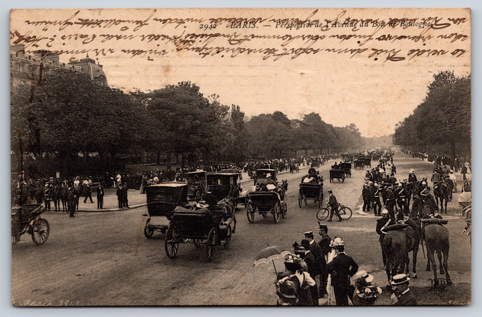 Paris, France, Avenue du Bois de Boulogne, early 1900's Vintage Postcard