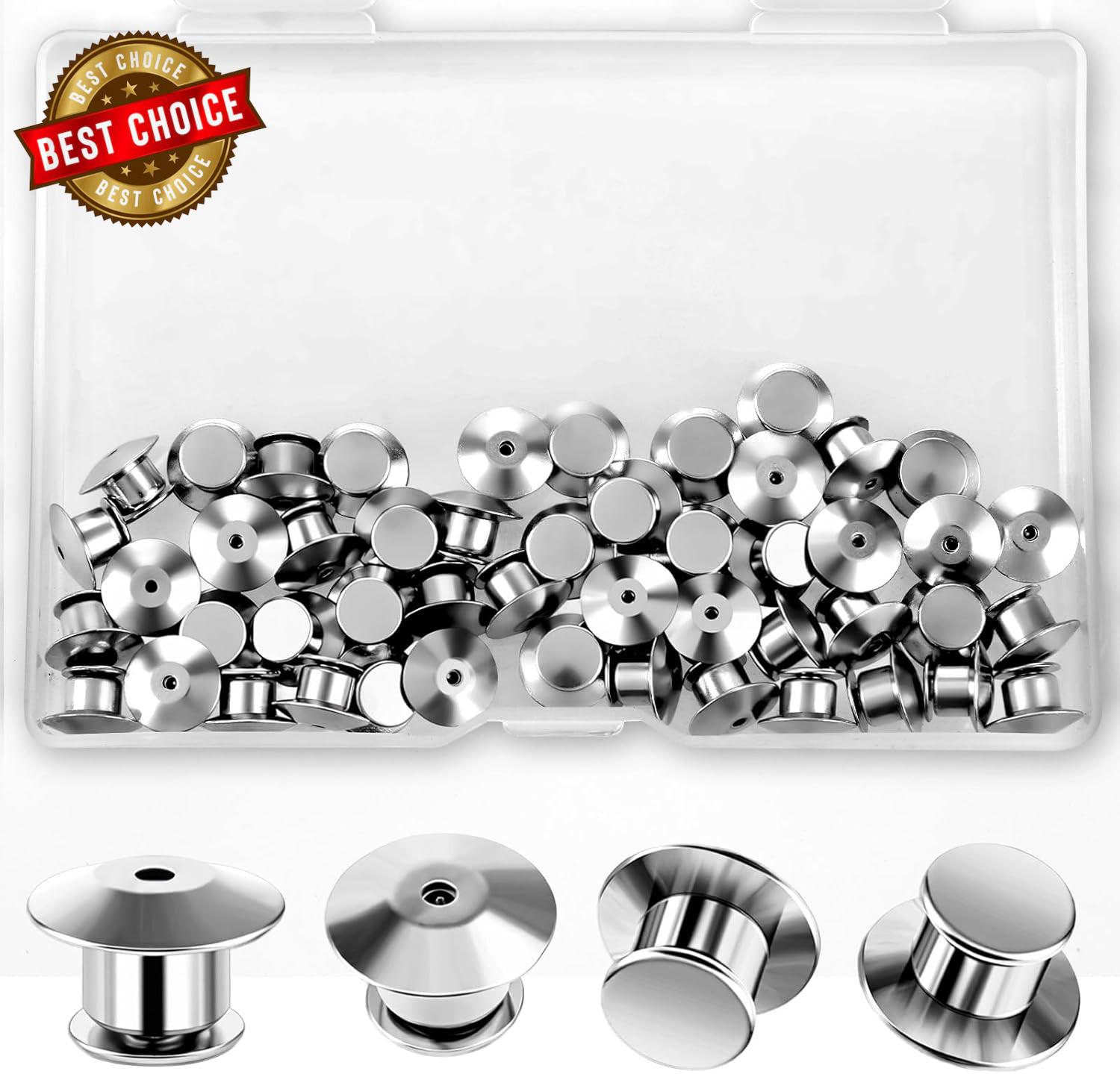 50 Pcs Locking Pin Backs, Metal Pin Backs Locking Clasp Silver Keepers Secure Pi