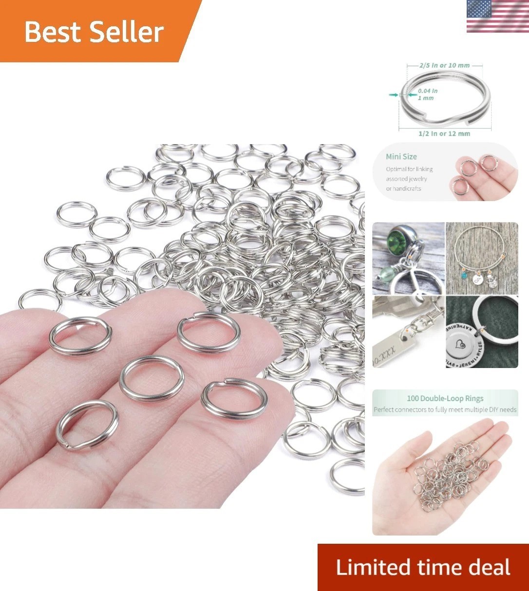 Lightweight 100 Pcs Split Key Rings - 1/2 Inch Jump Rings for Creative Projects