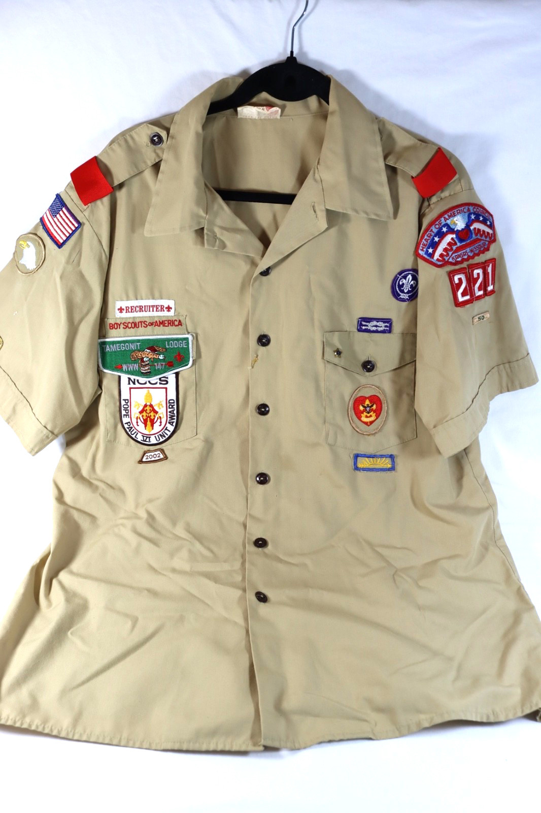 Vintage Boy Scouts BSA Official Shirt Uniform w/Patches Pope Paul Award Adult XL