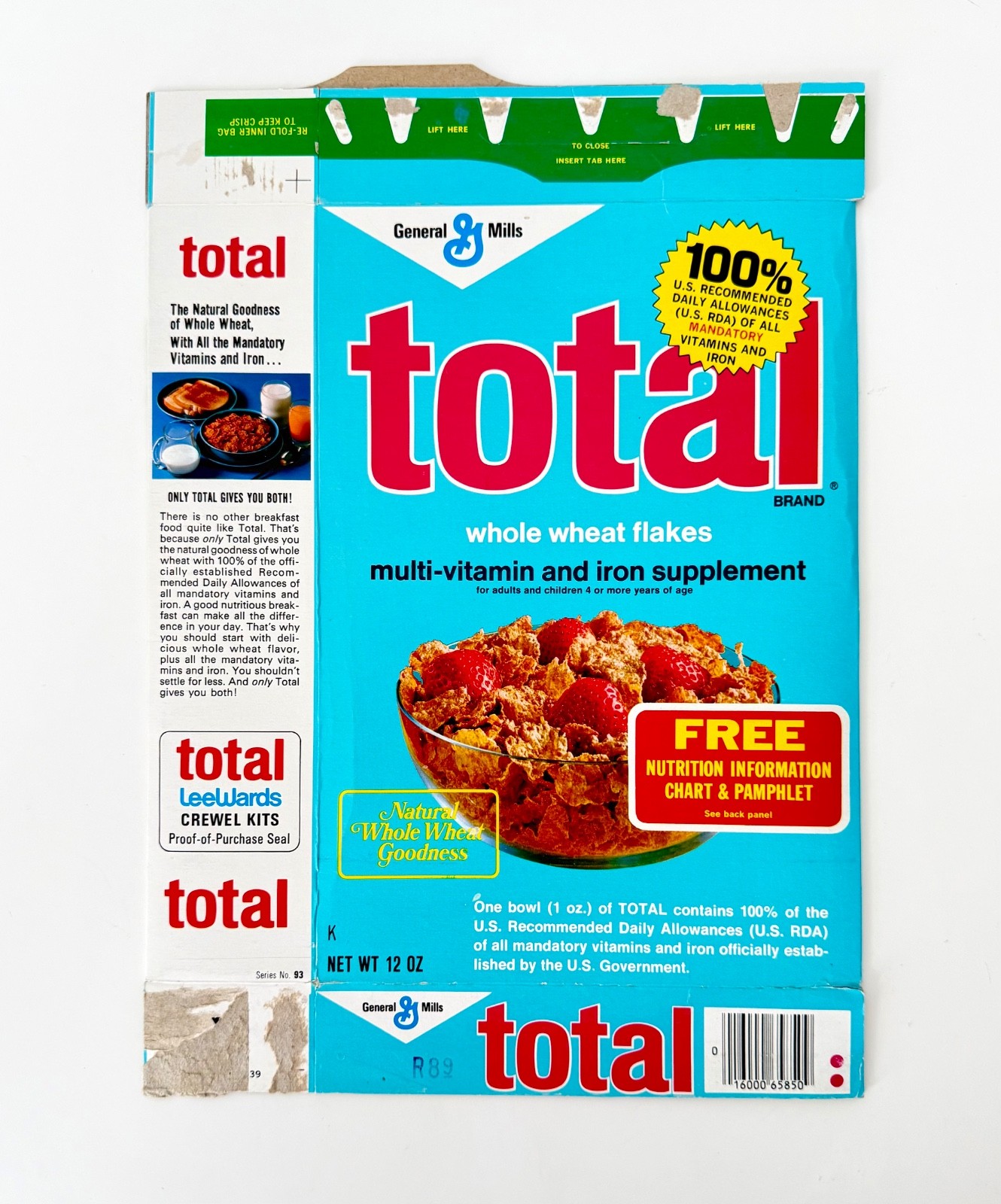 Vintage 1970s General Mills Total Cereal Box Food Package Advertising TV Prop
