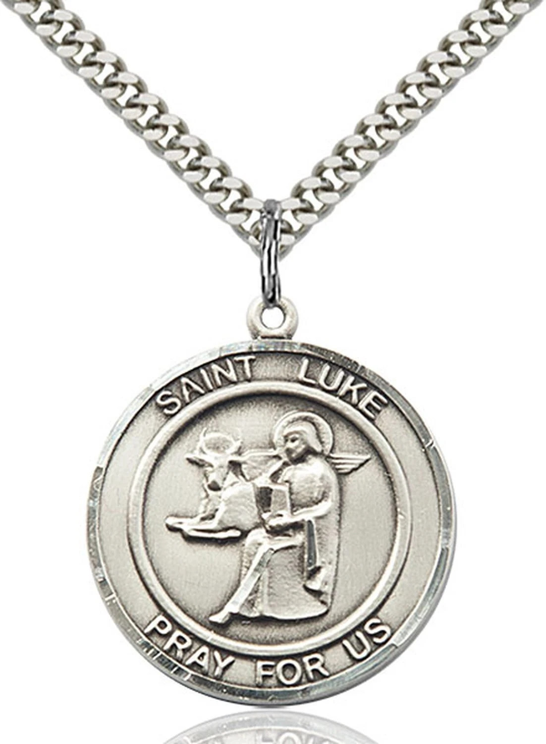 Pewter Saint Luke the Apostle Holy Medal Pendant Necklace 24