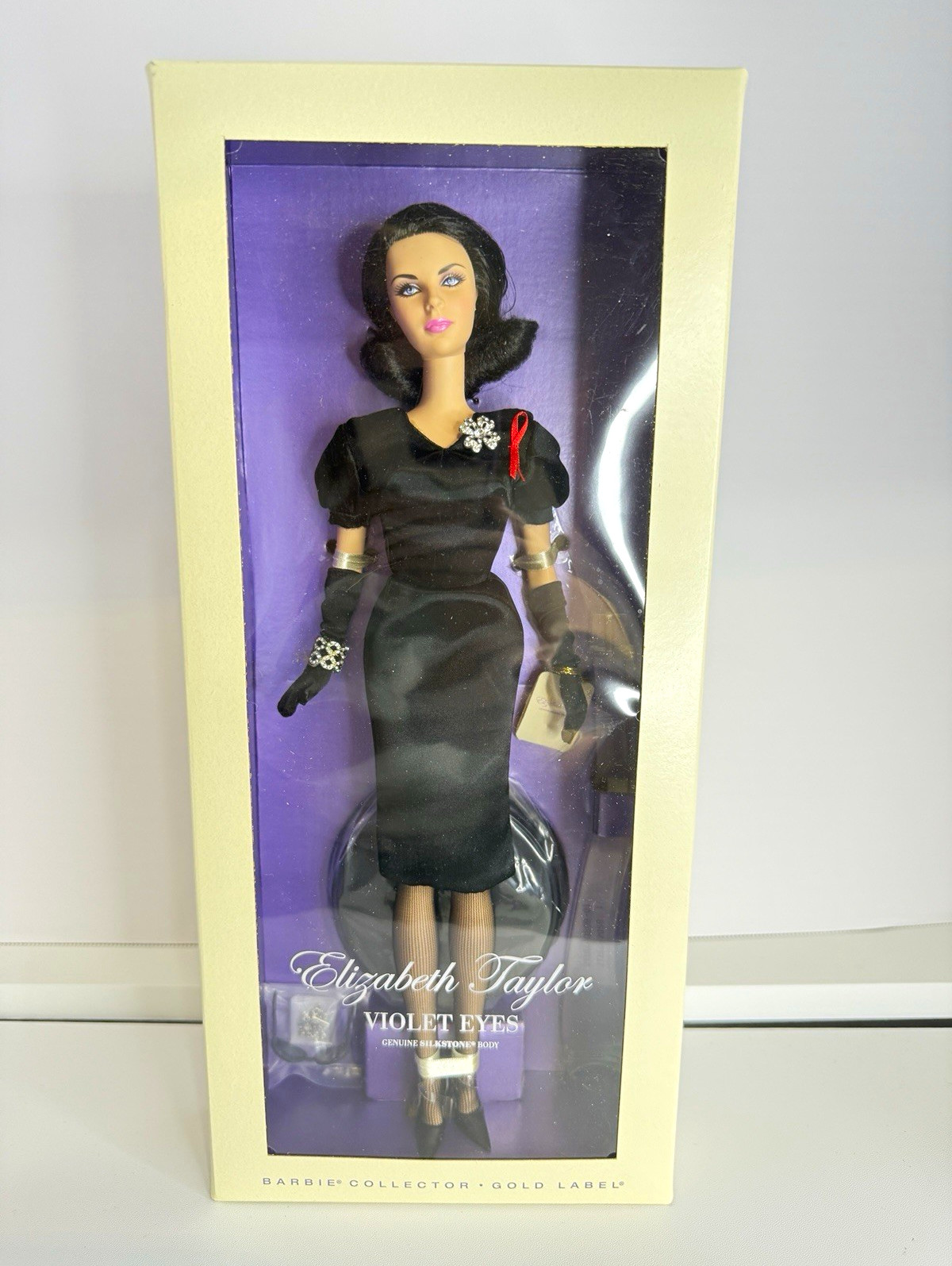 Barbie Collector Gold Label Elizabeth Taylor Violet Eyes Doll W3495, 12in Stand