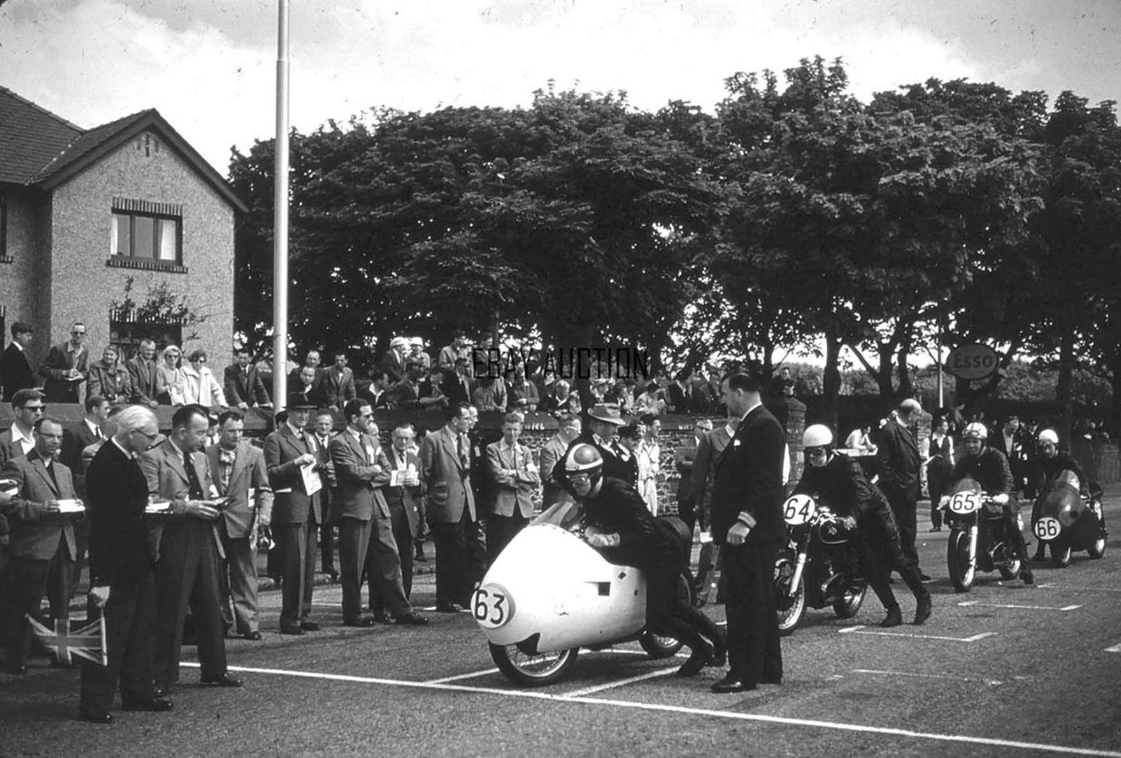 Moto Guzzi 350cc factory racer John Clark 1957 Ulster Grand Prix press photo