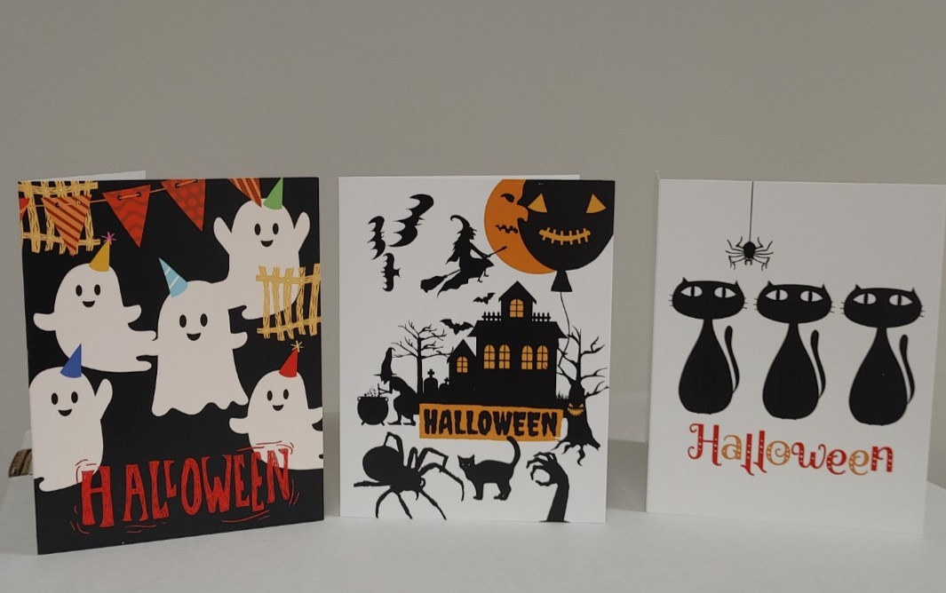 Hand Designed Halloween Blank Greeting Cards w/Envelopes Pack of 6, New