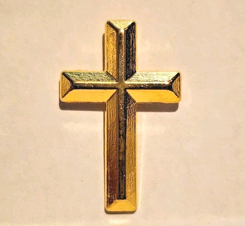 Gold Toned Beveled Christian Crucifix Cross Lapel Brooch Hat Pin