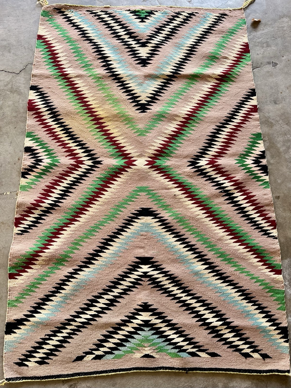 FABULOUS VINTAGE 1940s NAVAJO RARE AND FINE COLORFUL HANDMADE RUG 33” X 54”