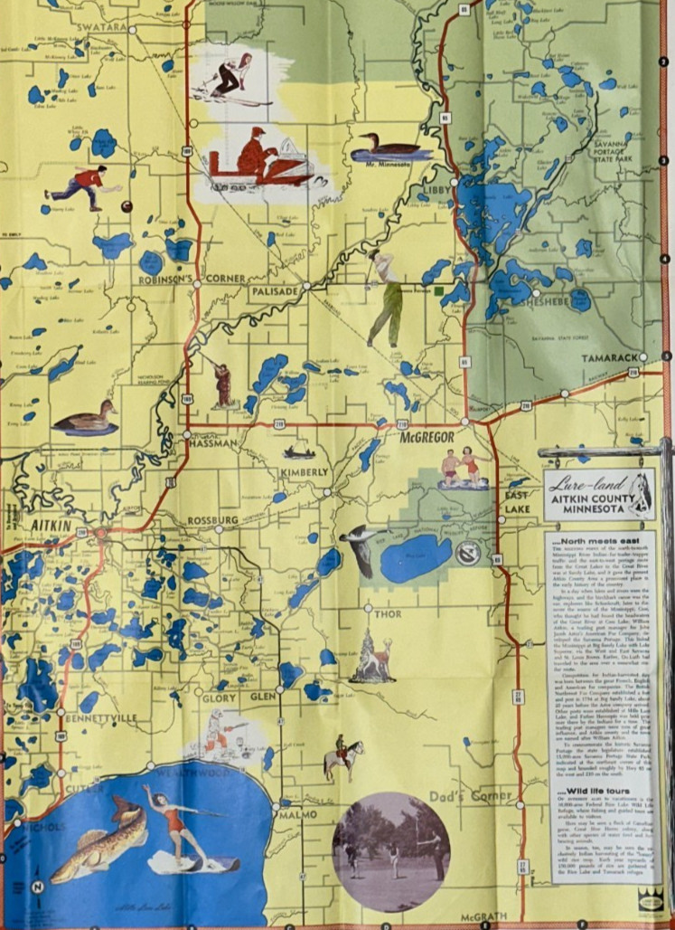 1960s AITKIN Minnesota PICTORIAL MAP Tourism BROCHURE Vintage 1960s AITKIN Minnesota PICTORIAL MAP Tourism BROCHURE Vintage
