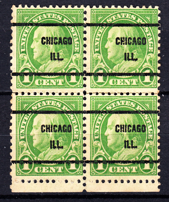 US SCOTT # 632  CHICAGO  PRECANCEL BLOCK  1c FRANKLIN   1926   H1868