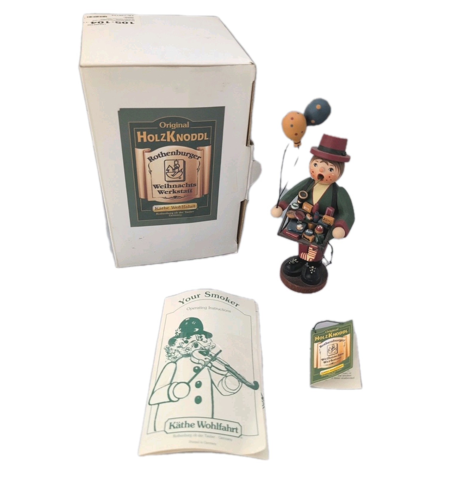German Holzknoddl Wooden Street Salesman w/ Balloons Incense Cone Smoker