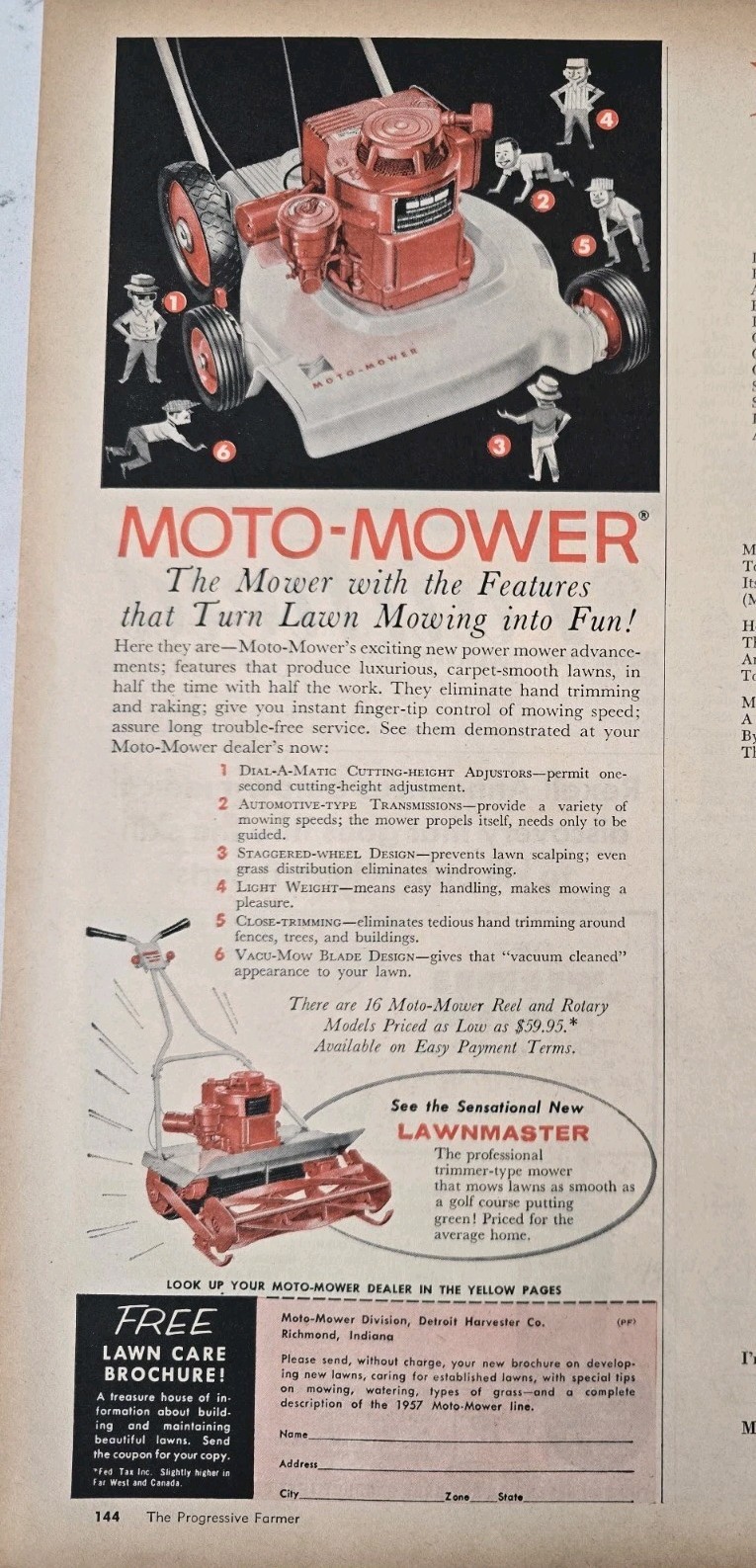 1957 Moto-mower and Lawnmaster lawn mowers Vintage  ad
