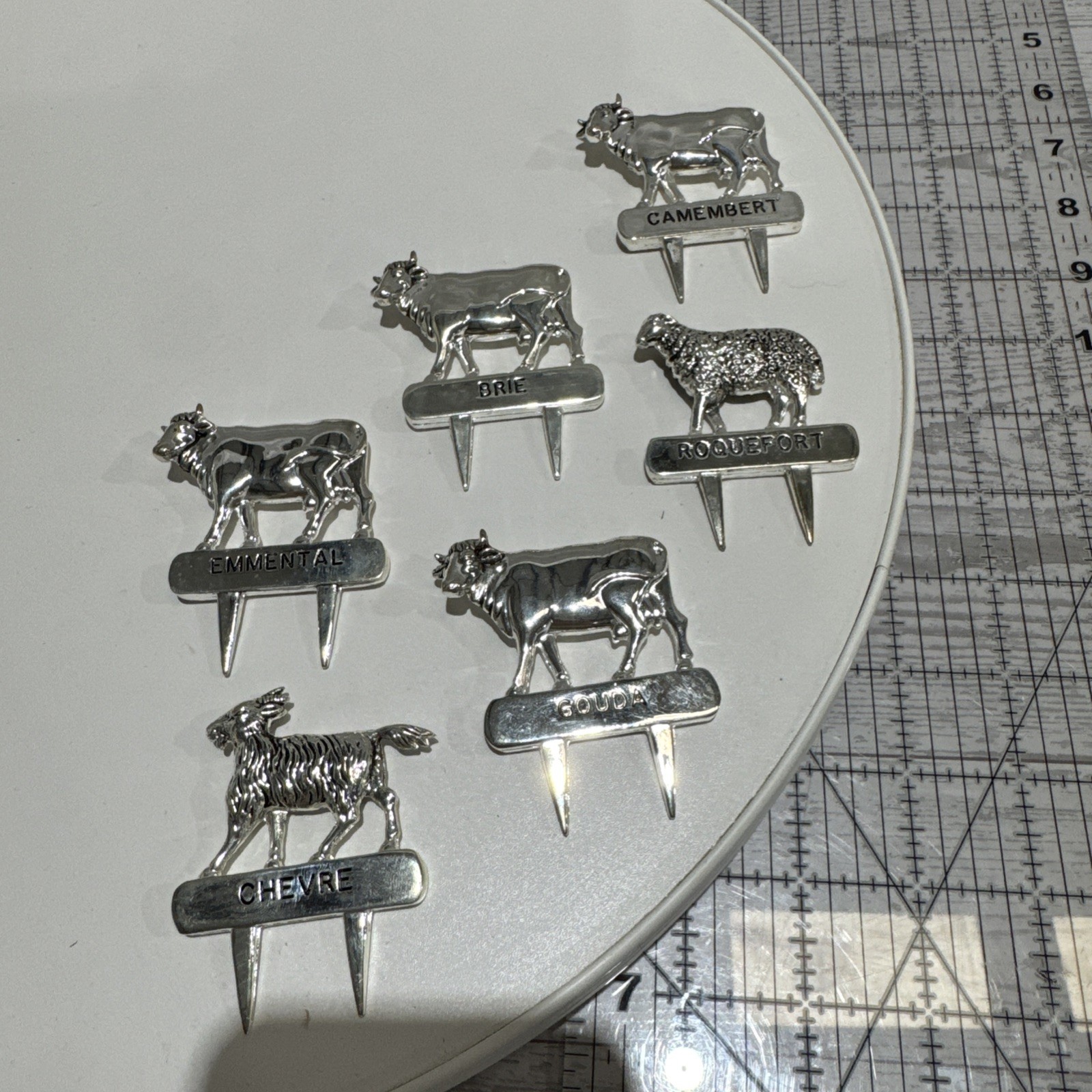 Vintage French Silea Silver Plated Cheese Markers: Animal Cheese Spikes