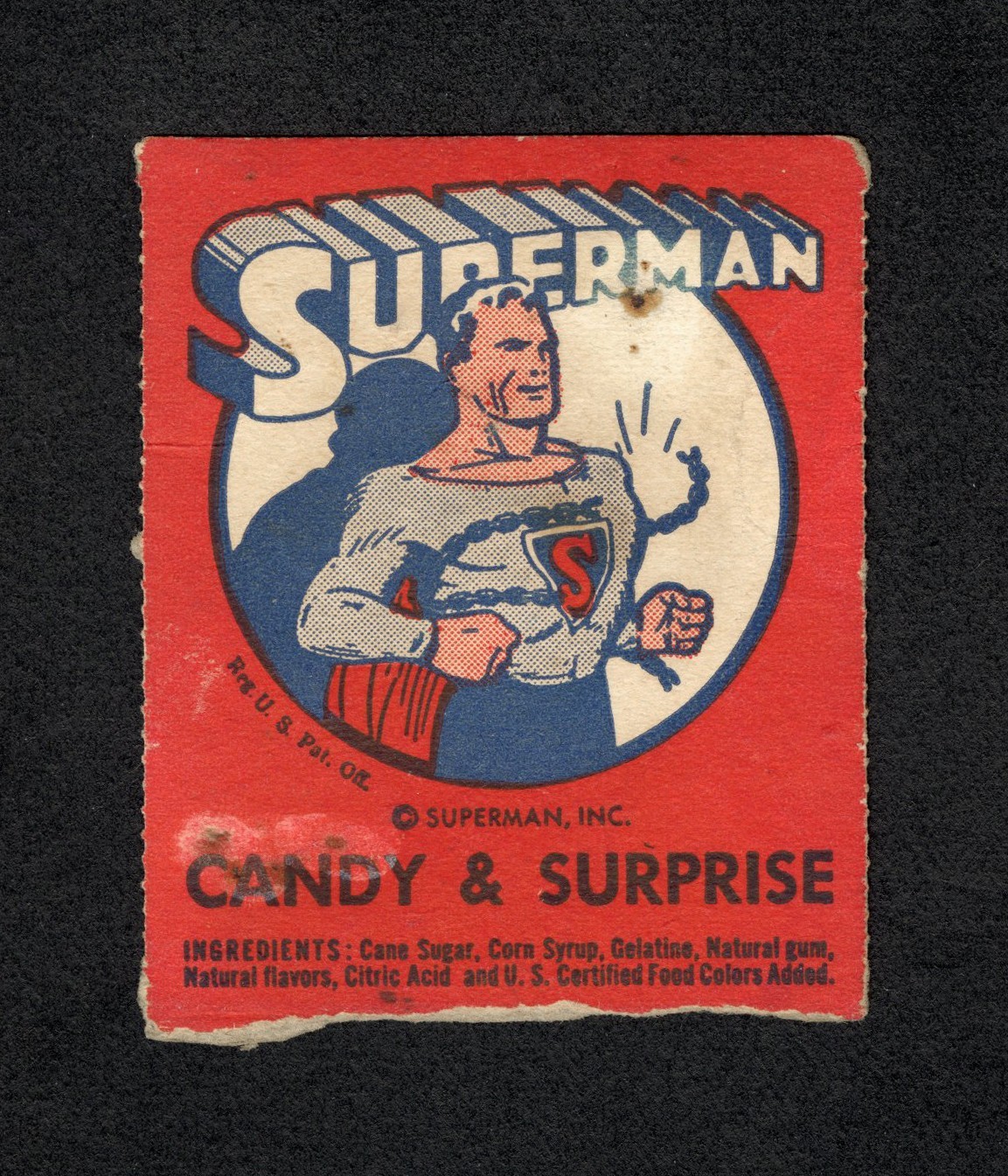 1940 Leader Novelty Candy Co. SUPERMAN Premium Coupon Card - Perforated