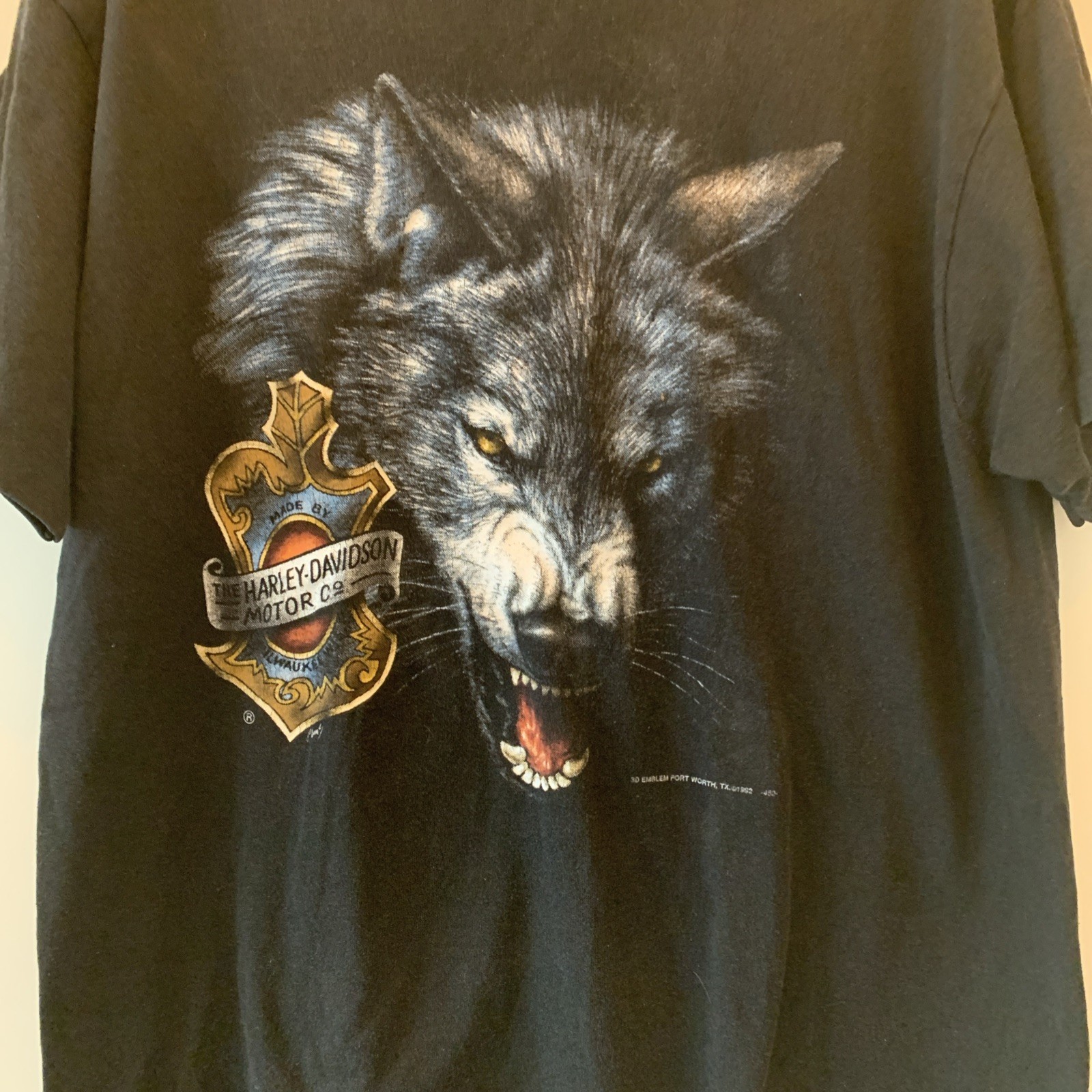 Vtg 3D Emblem Harley Davidson Black T Shirt Wolf Made By Milwaukee Wis. LG 1992 Vtg 3D Emblem Harley Davidson Black T Shirt Wolf Made By Milwaukee Wis. LG 1992