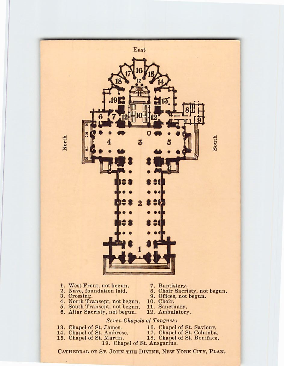 Postcard Cathedral of Saint St. John the Divine Plan NYC New York City USA