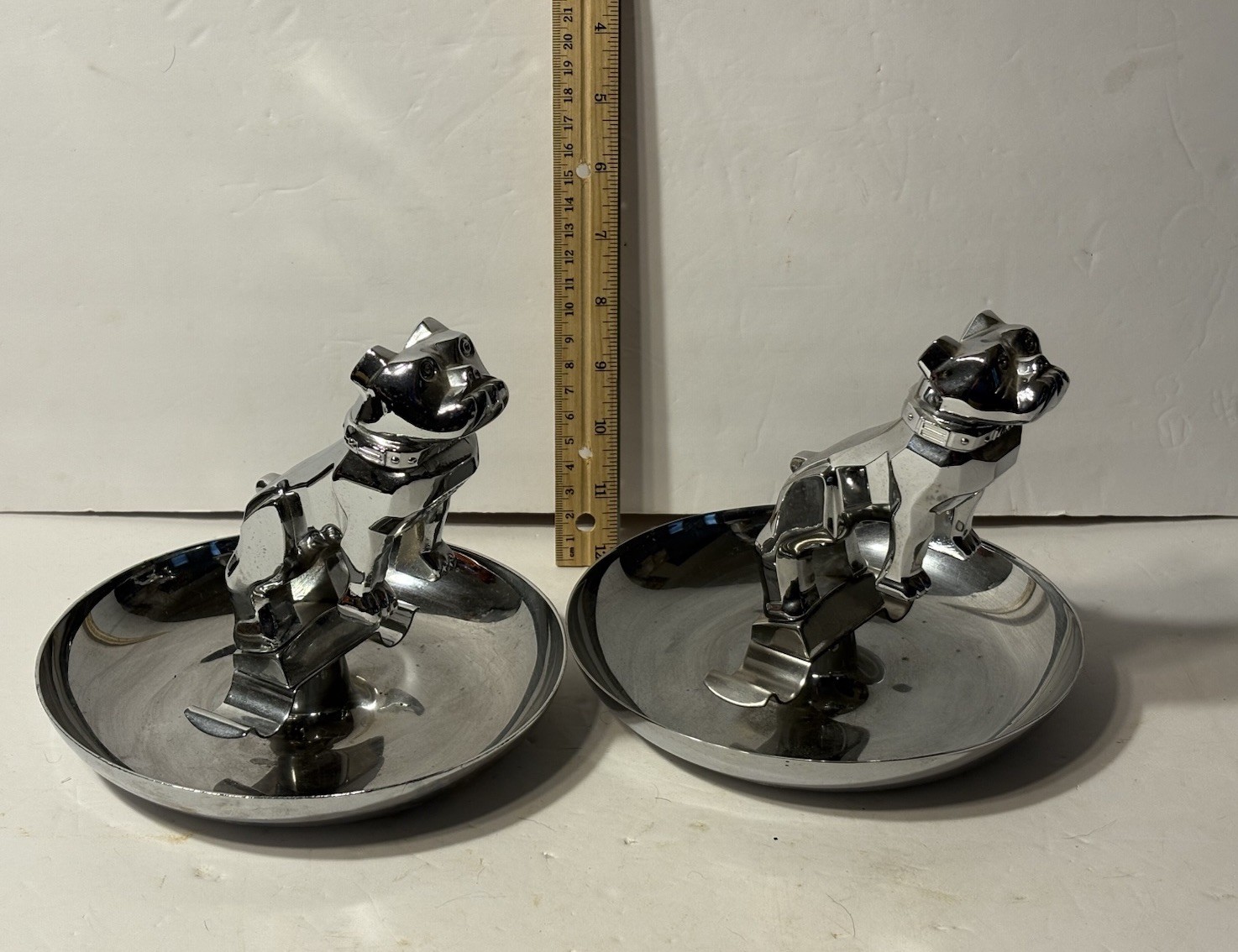 Good Vintage Lot Of 2 Chrome Mack Truck Bulldog Mascot Cigarette Cigar Ashtray
