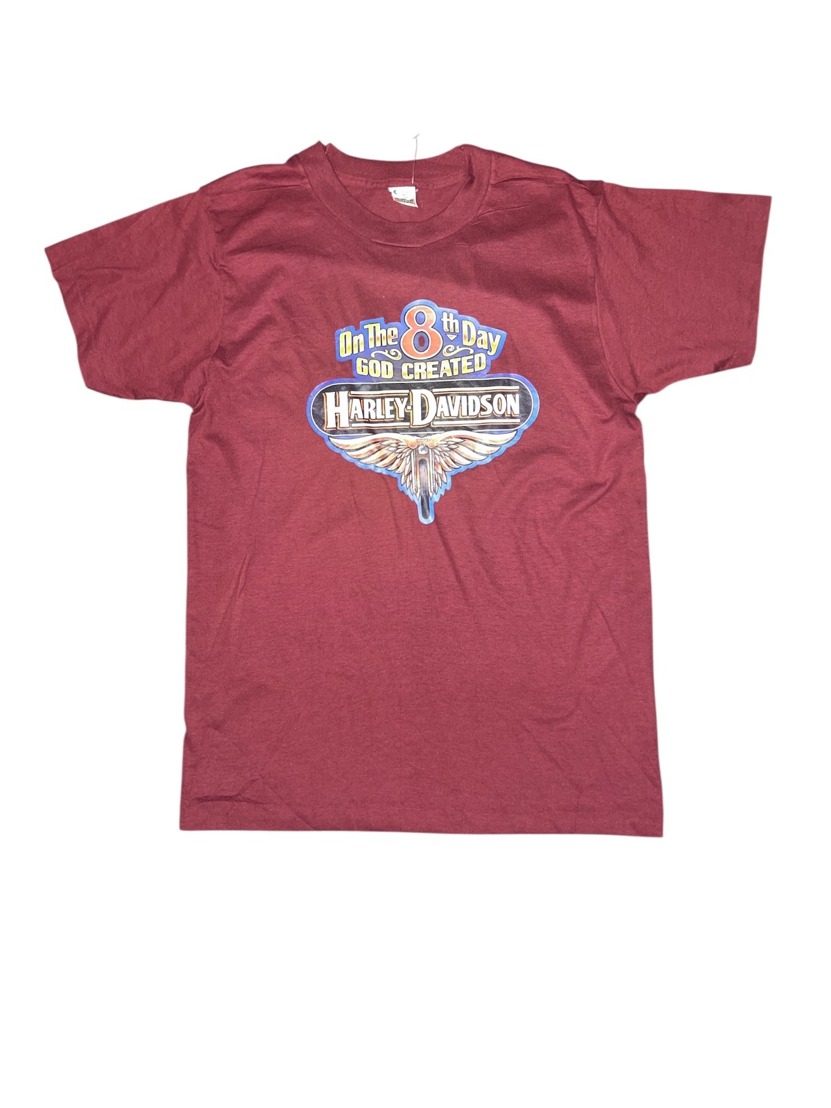 VTG 80s Harley Davidson On The 8th Day God Created T-Shirt Single Stitch S
