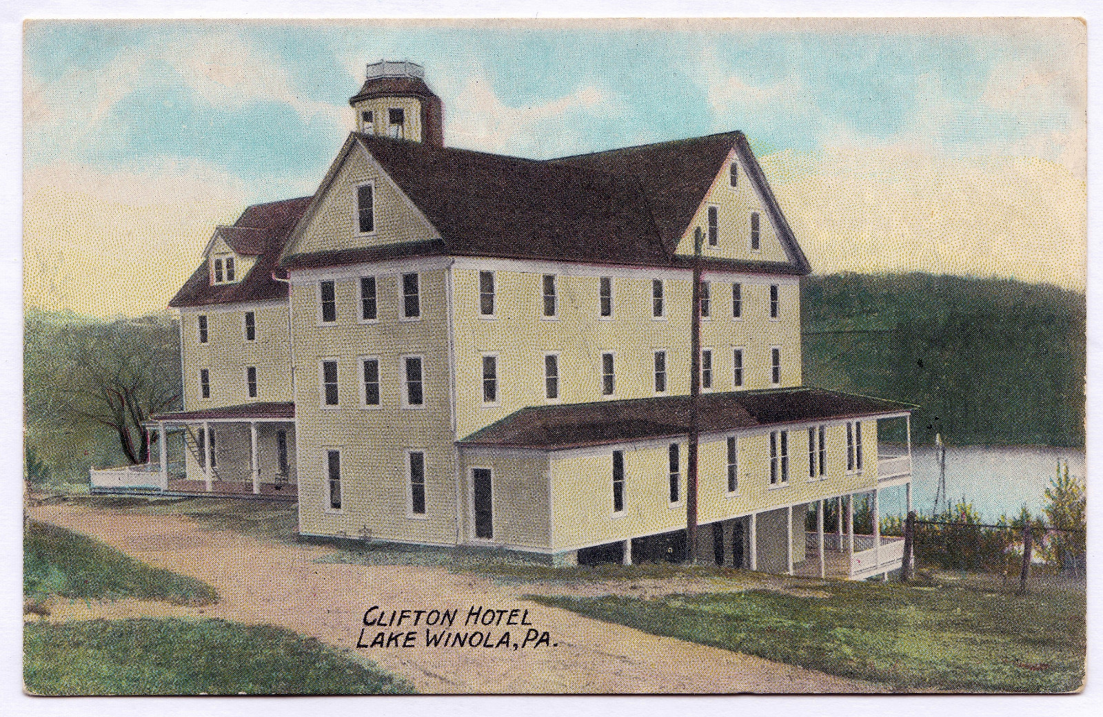 1907-15 Lake Winola PA Postcard The Clifton Hotel Overfield Wyoming Co. RARE DB