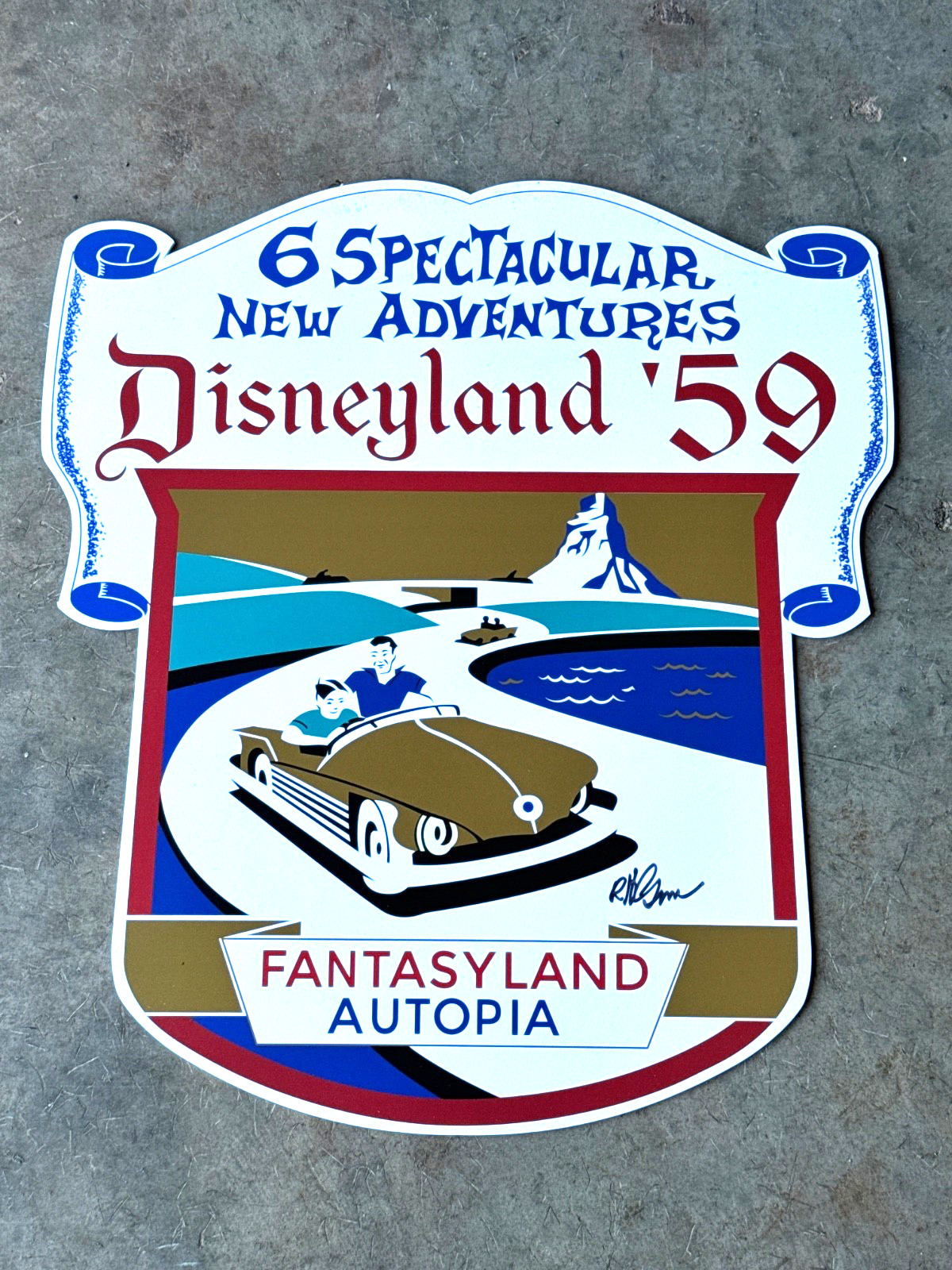 Disneyland Fantasyland Autopia Sign Prop signed by Bob Gurr