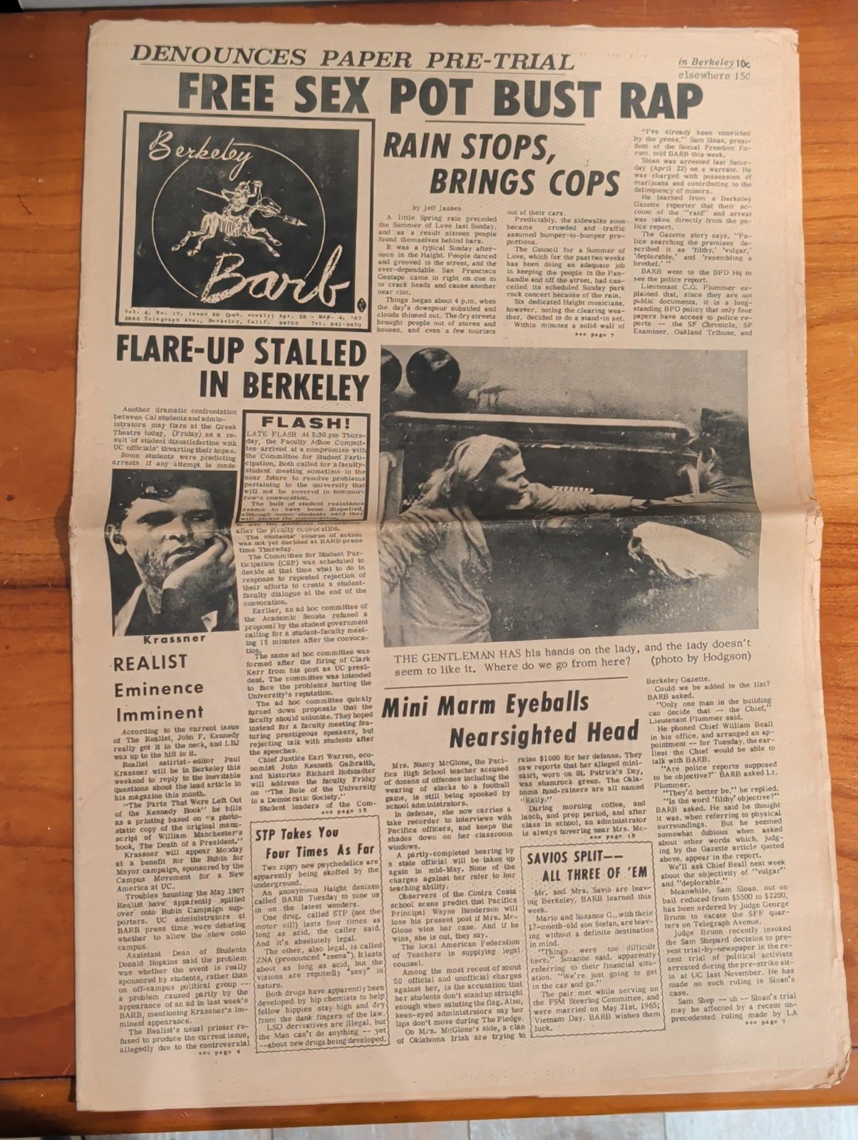 Berkeley Barb Newspaper Alt-Weekly April, 1967 Pot Bust Krassner Hippies Haight