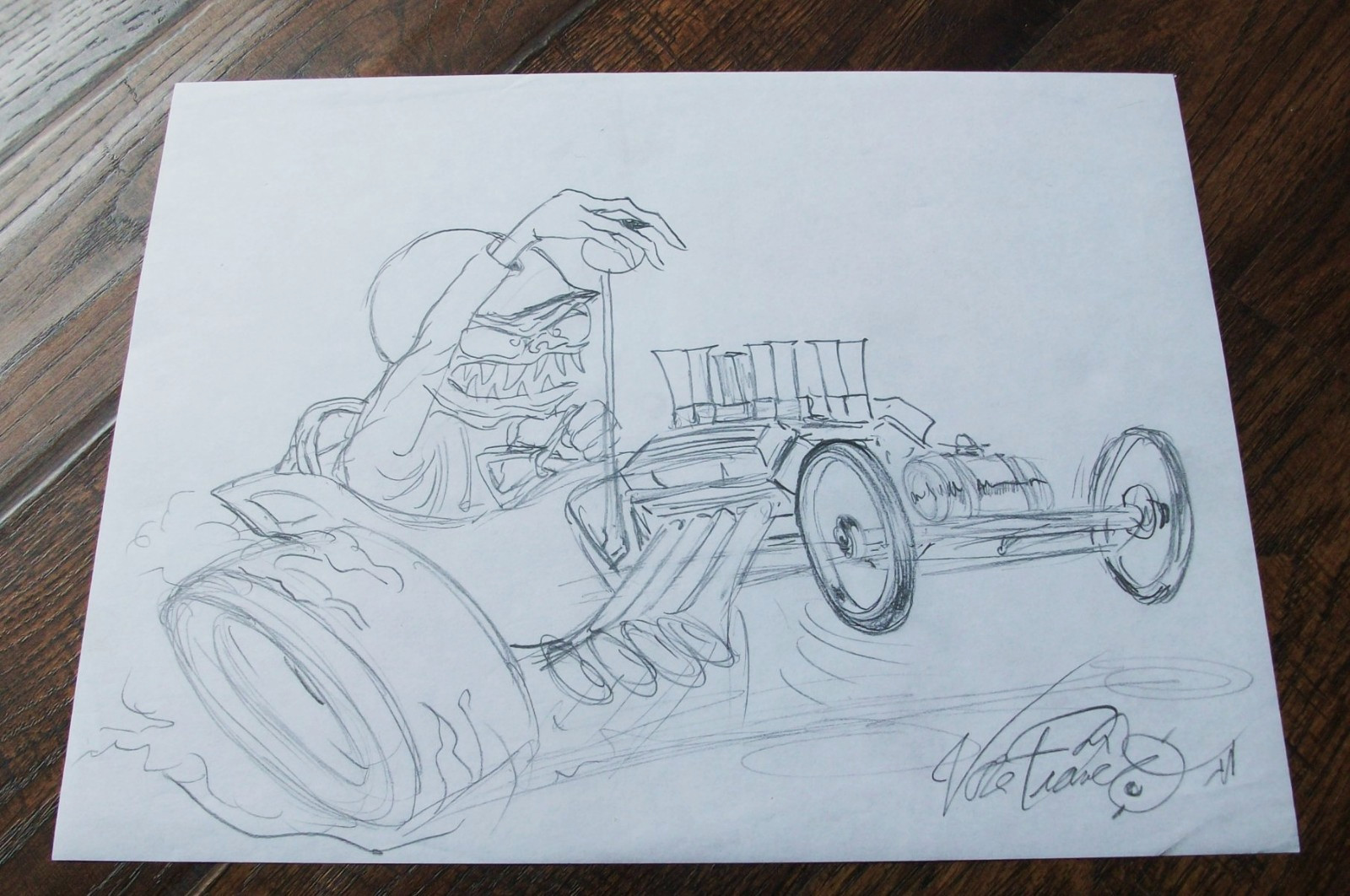 ORIGINAL ED ROTH RAT FINK MONSTER GANG DRAWING ART VON FRANCO ARTIST SIGNED
