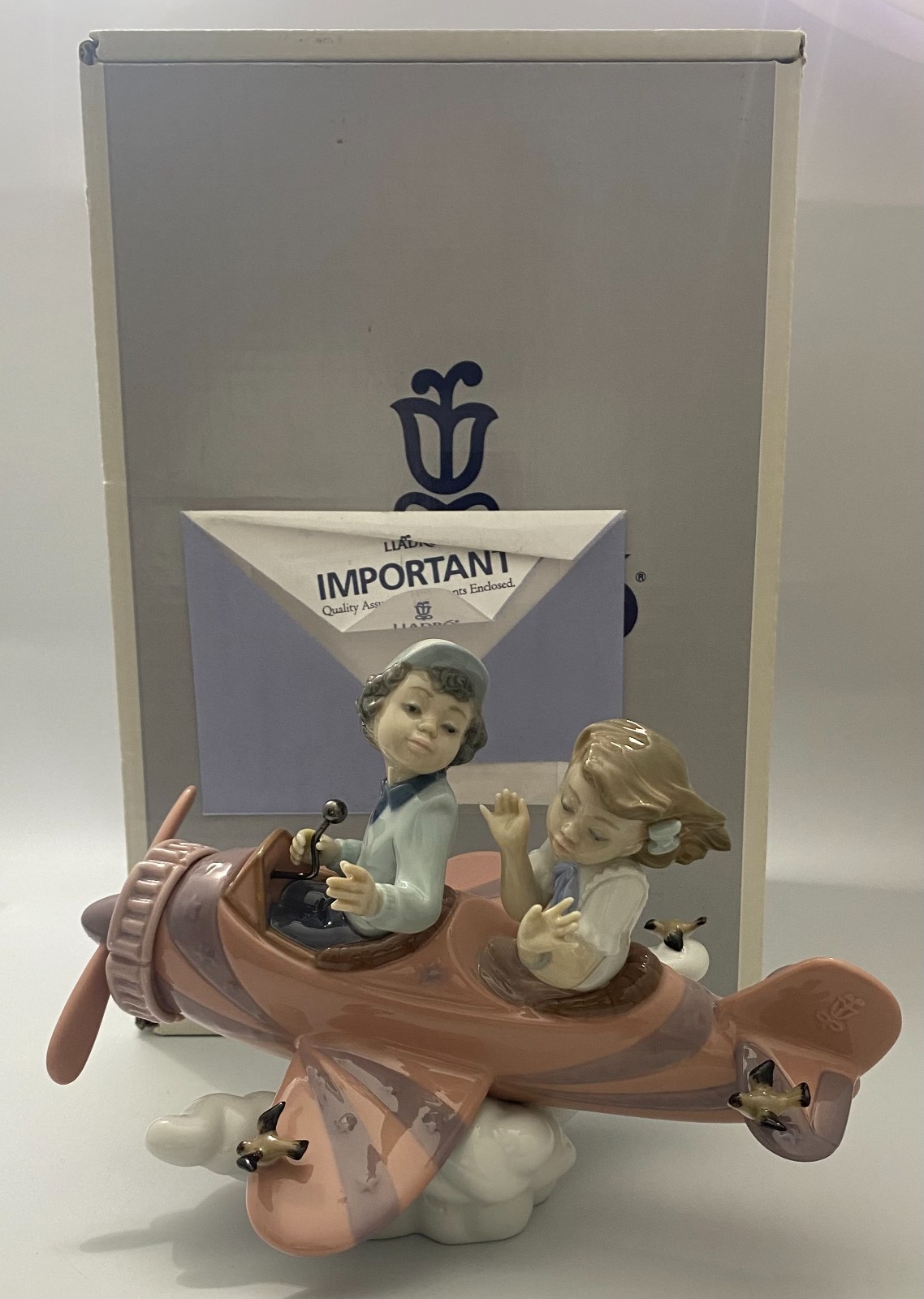 Lladro Don't Look Down Figurine 5698 Children Airplane Original Box Glossy