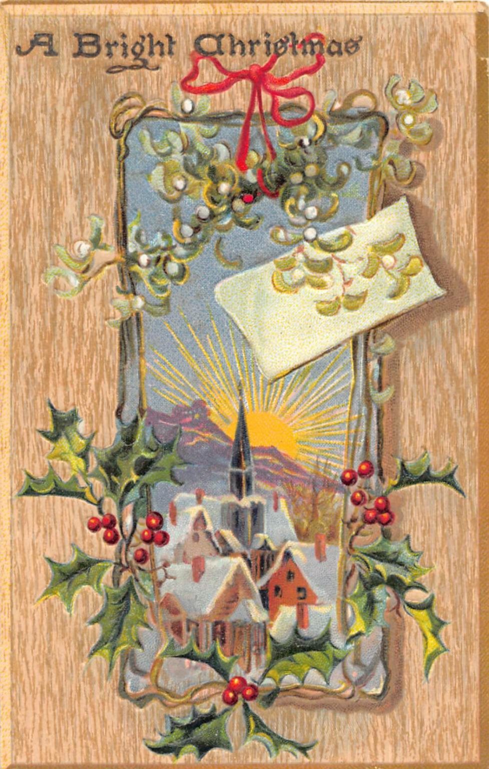 Vintage Tuck's Christmas Postcard A Bright Christmas Saxony 1900s Holly