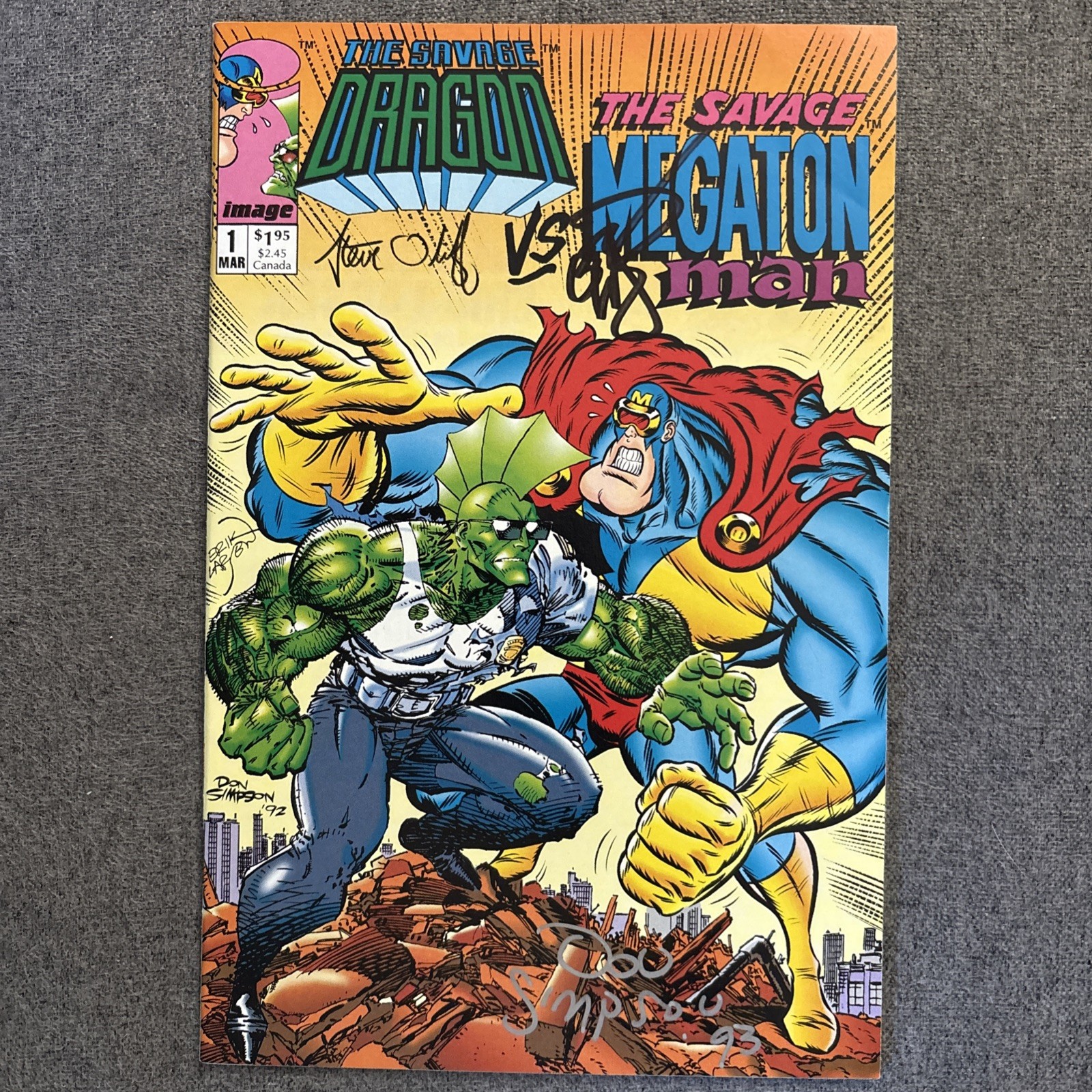 The Savage Dragon Vs. Megaton Man # 1 1996 First Printing Signed by 3 Creators