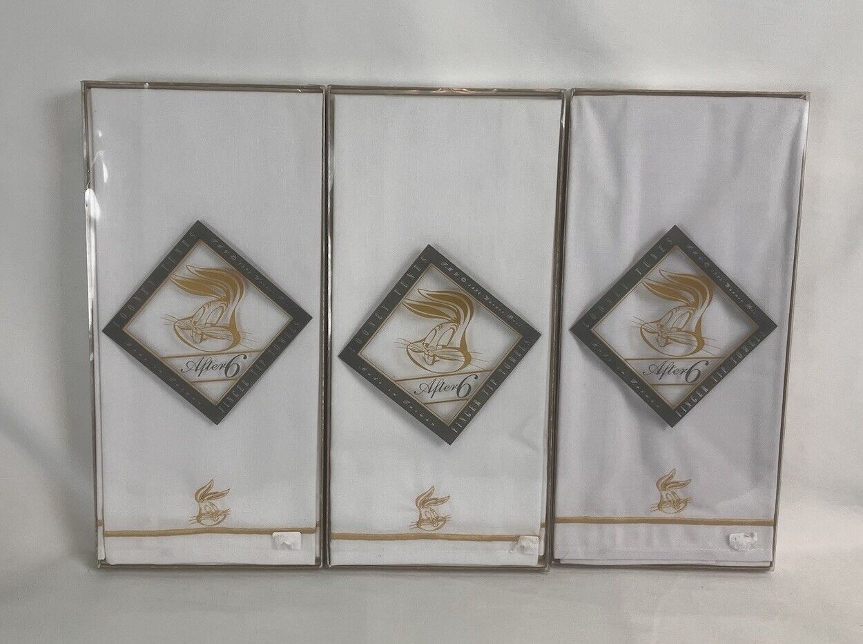 Vtg Warner Bros. LOONEY TUNES After Six Cotton Finger Tip Towels Set of 6 New