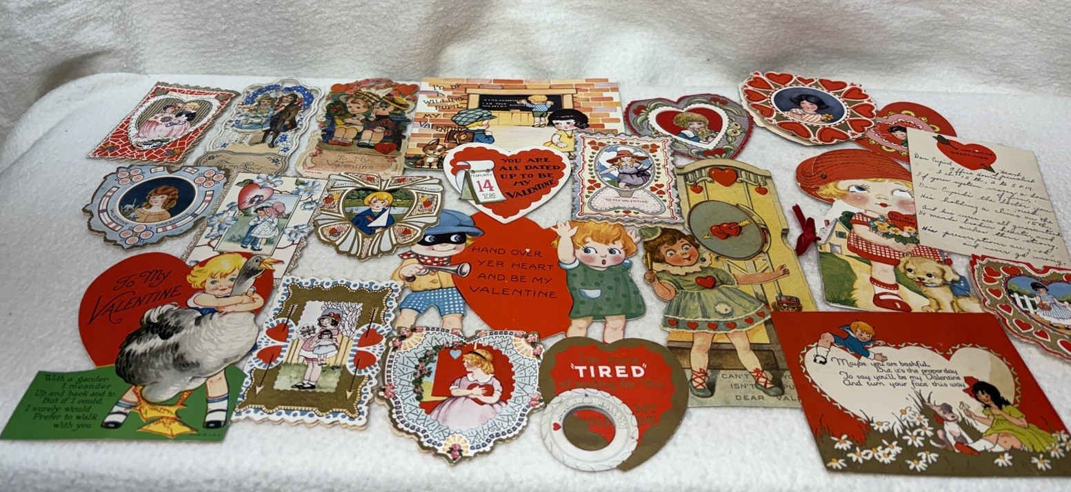 Huge Lot VTG Valentines Cards Die-Cut Cards 1930s Mechanical