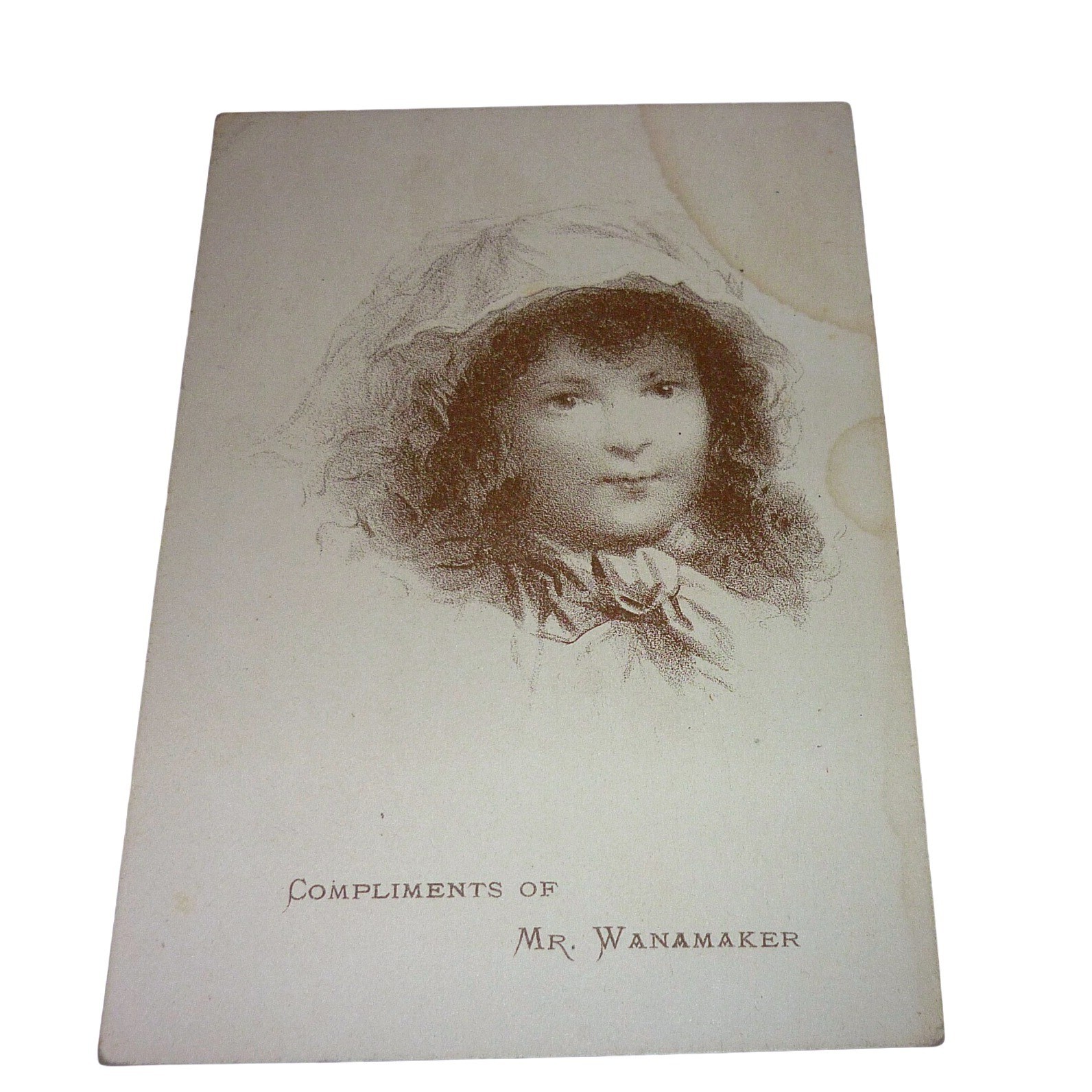 Antique Victorian Trade Card Wanamaker\'s Grand Depot Philadelphia Sepia Girl