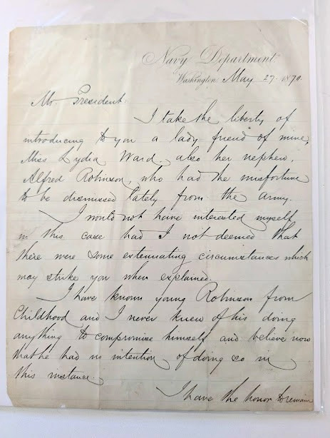 Civil War Naval Hero David Porter writes President Ulysses S. Grant
