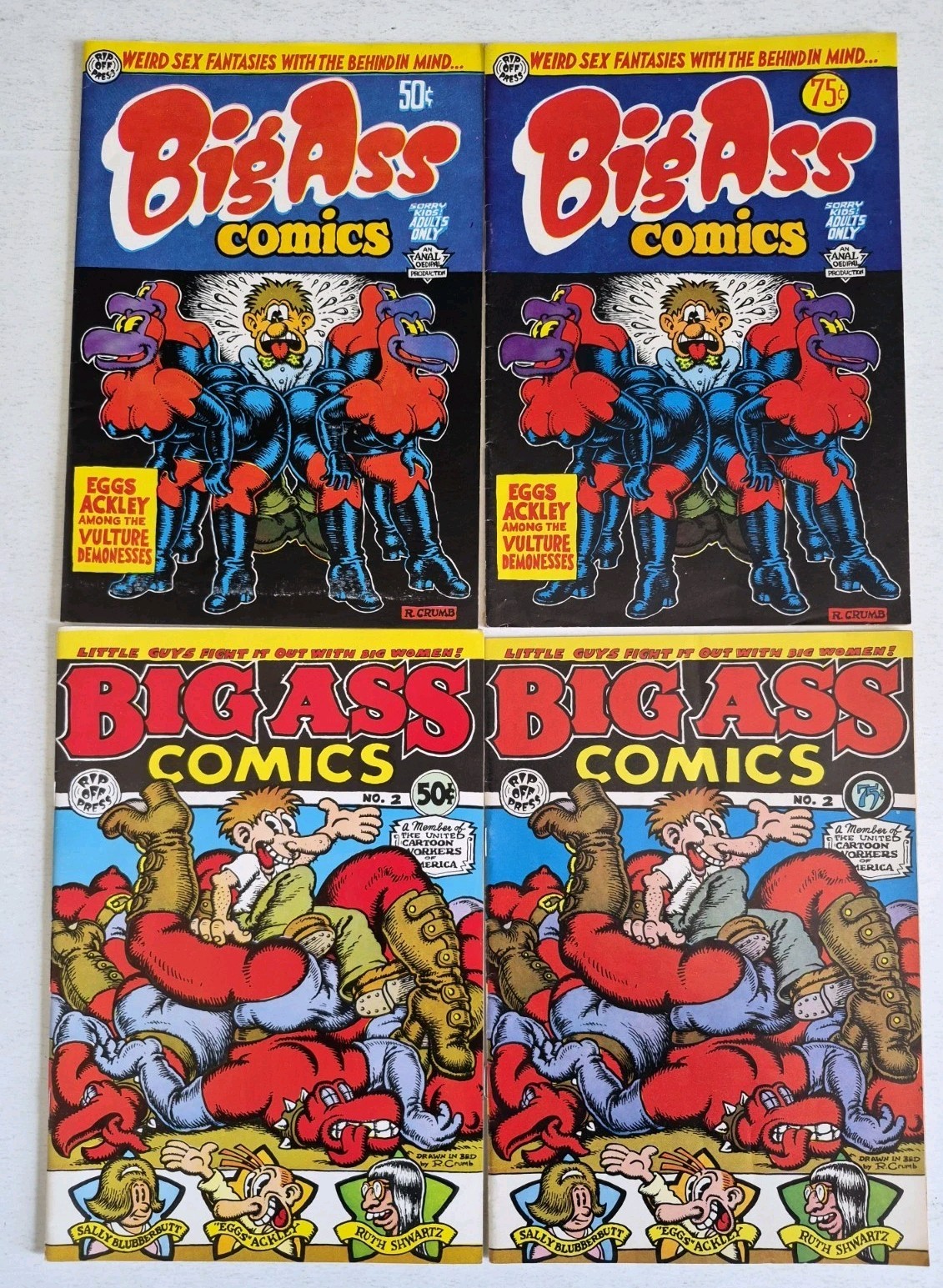 Big Ass comics Lot (4) #1 & 2* VF 3rd & 7th Print 1971 Robert Crumb High Grade 