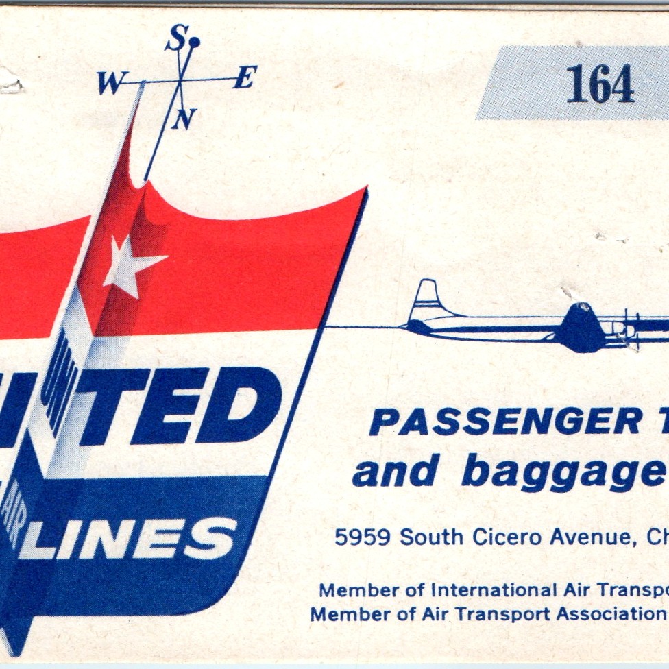 1956 United Air Lines Passenger Tkt Baggage Check Milwaukee WI LA San Diego Vtg