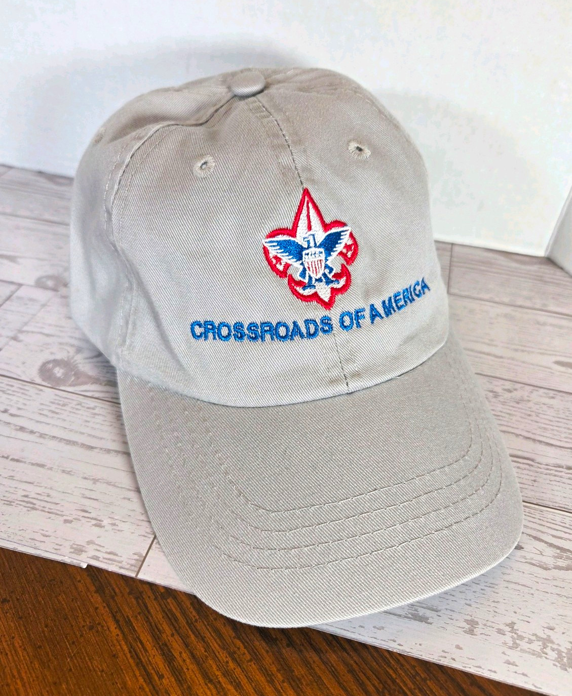 Boy Scouts Crossroads of America Embroidered Lt Grey Adjustable Baseball Cap Hat