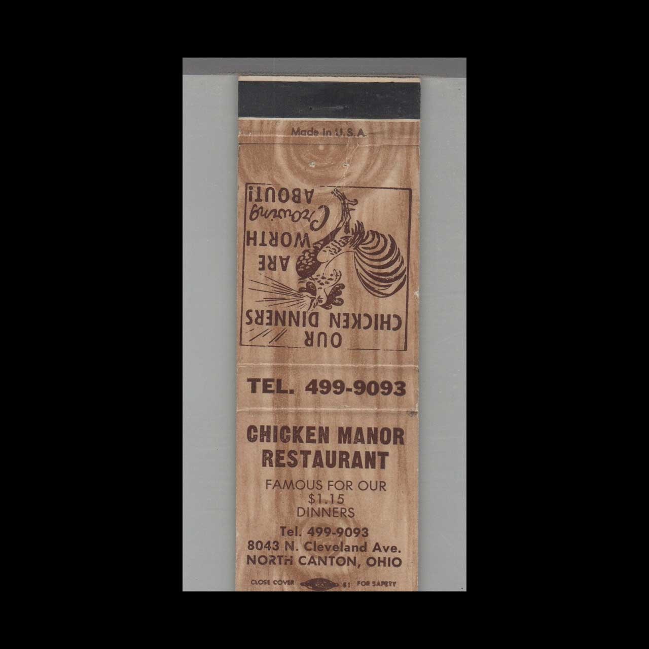Matchbook Cover - Chicken Manor Restaurant North Clayton, OH